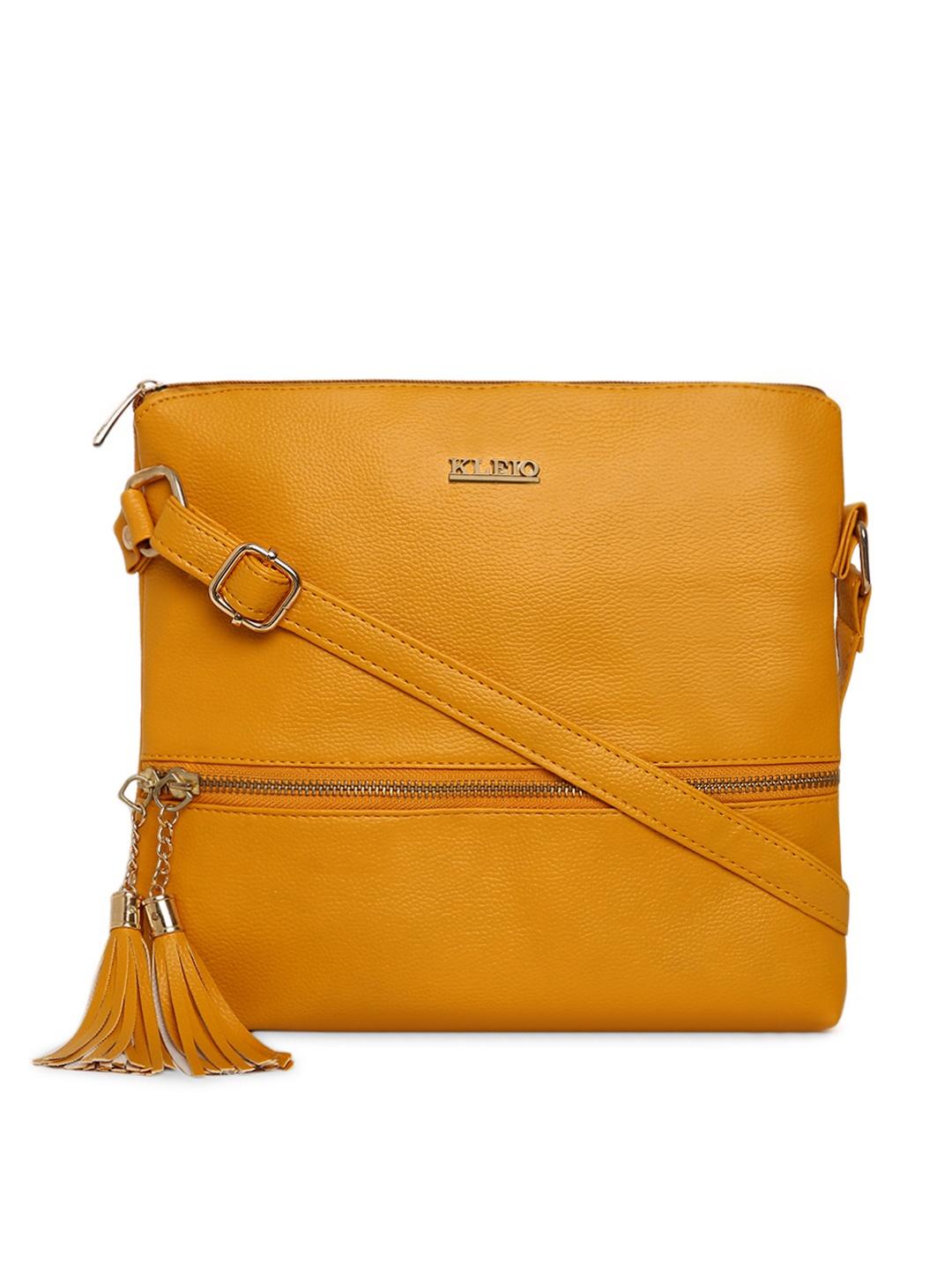 

KLEIO Women Mustard Yellow Solid Sling Bag with Tasseled