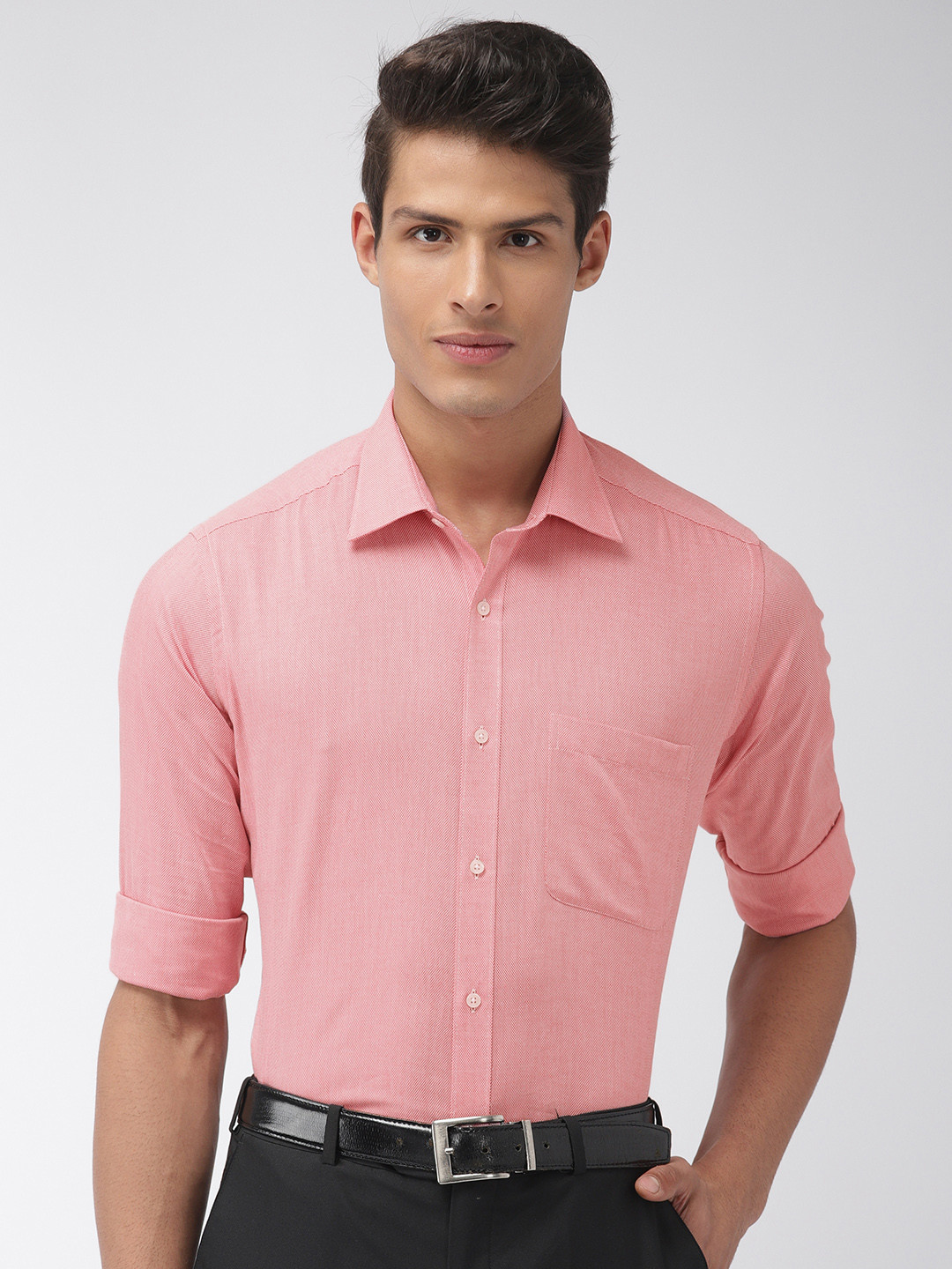 

Raymond Men Red & White Slim Fit Self Design Formal Shirt
