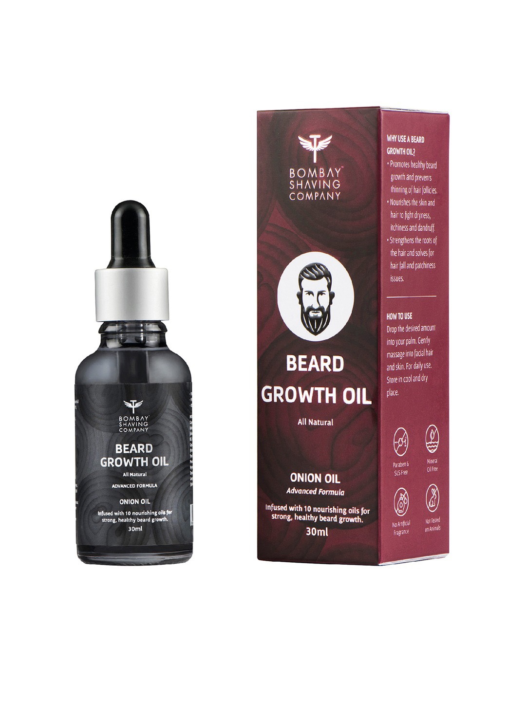 

Bombay Shaving Company Moustache & Beard Growth Oil For Men Onion 30ml, Black