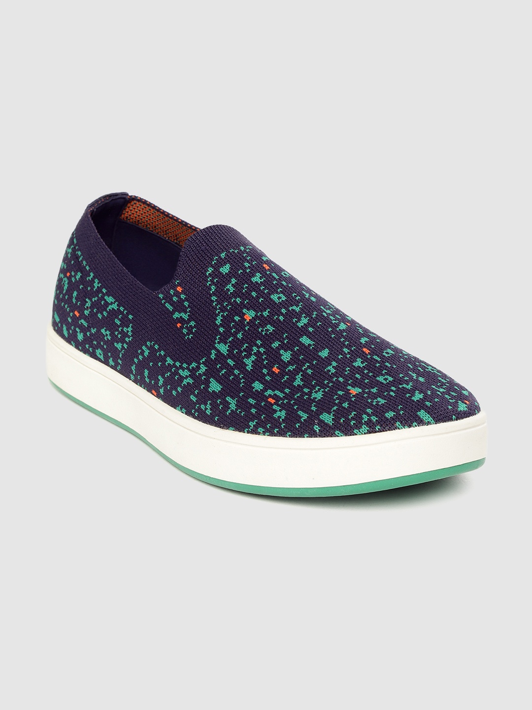 

United Colors of Benetton Men Navy Blue & Green Woven Design Slip-On Sneakers