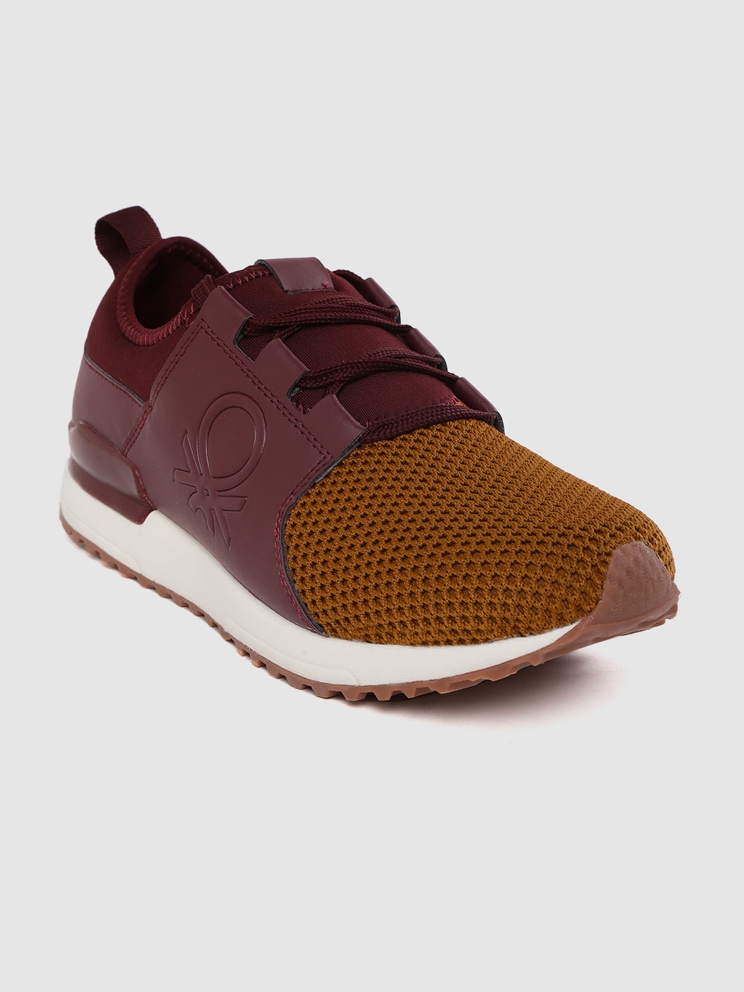 

United Colors of Benetton Men Burgundy & Mustard Brown Colourblocked Sneakers