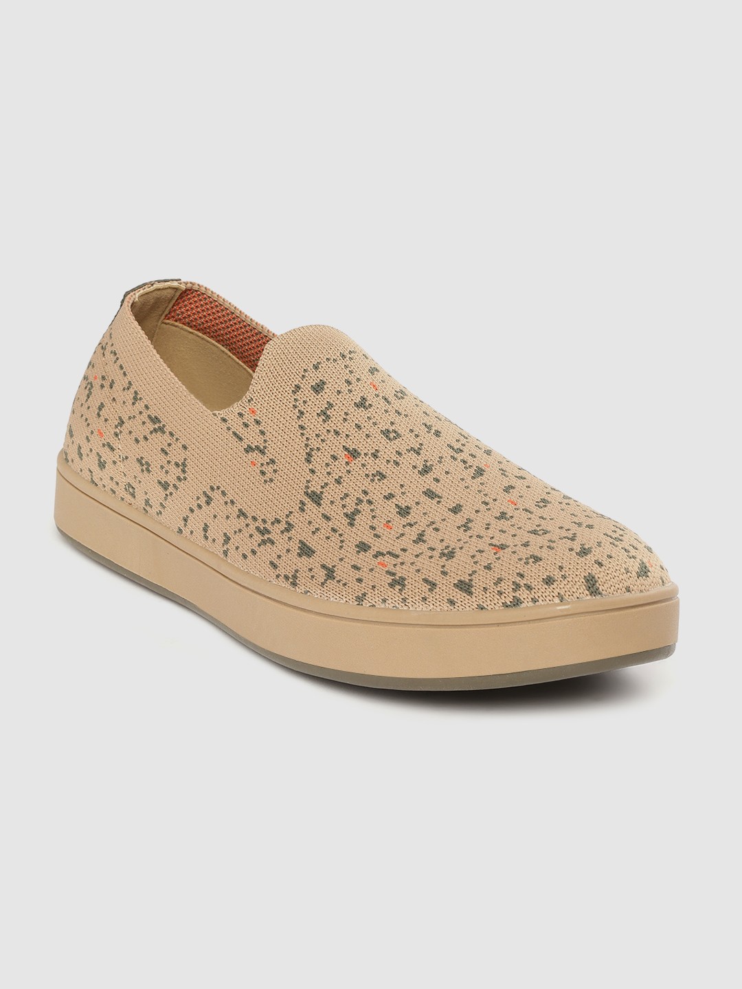 

United Colors of Benetton Men Beige & Green Woven Design Slip-On Sneakers