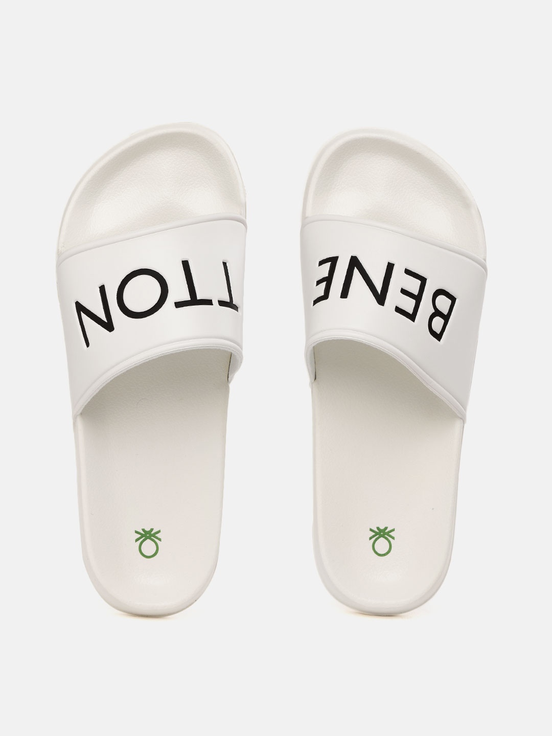

United Colors of Benetton Men White & Black Printed Sliders