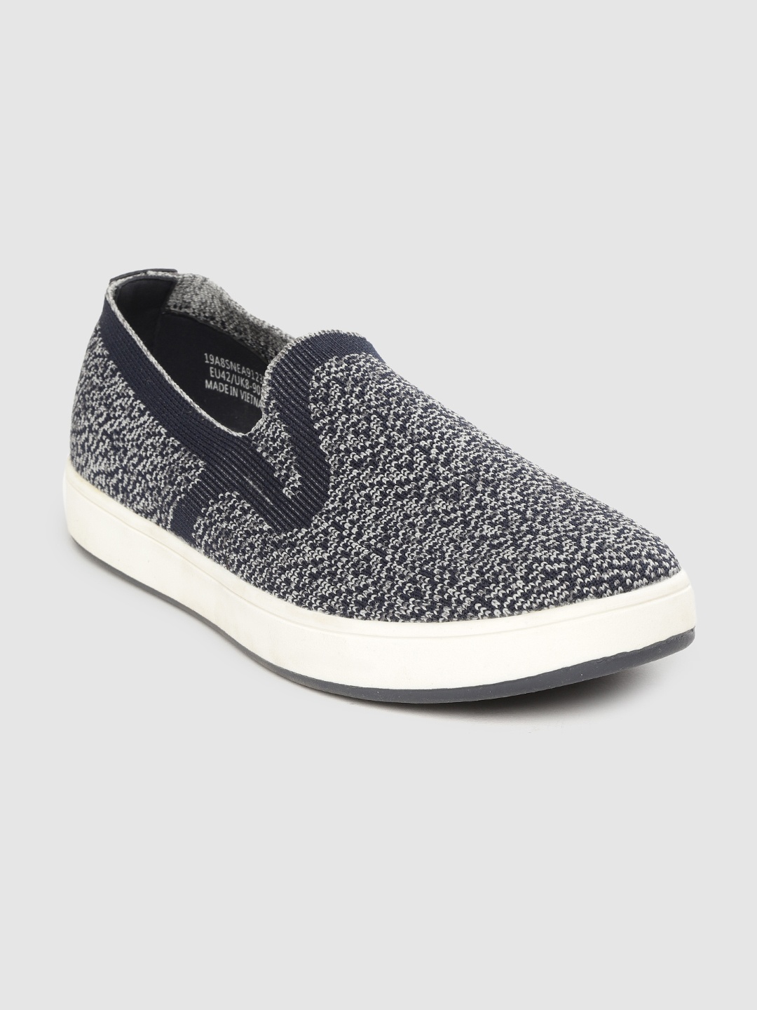 

United Colors of Benetton Men Navy Blue & White Woven Design Slip-On Sneakers
