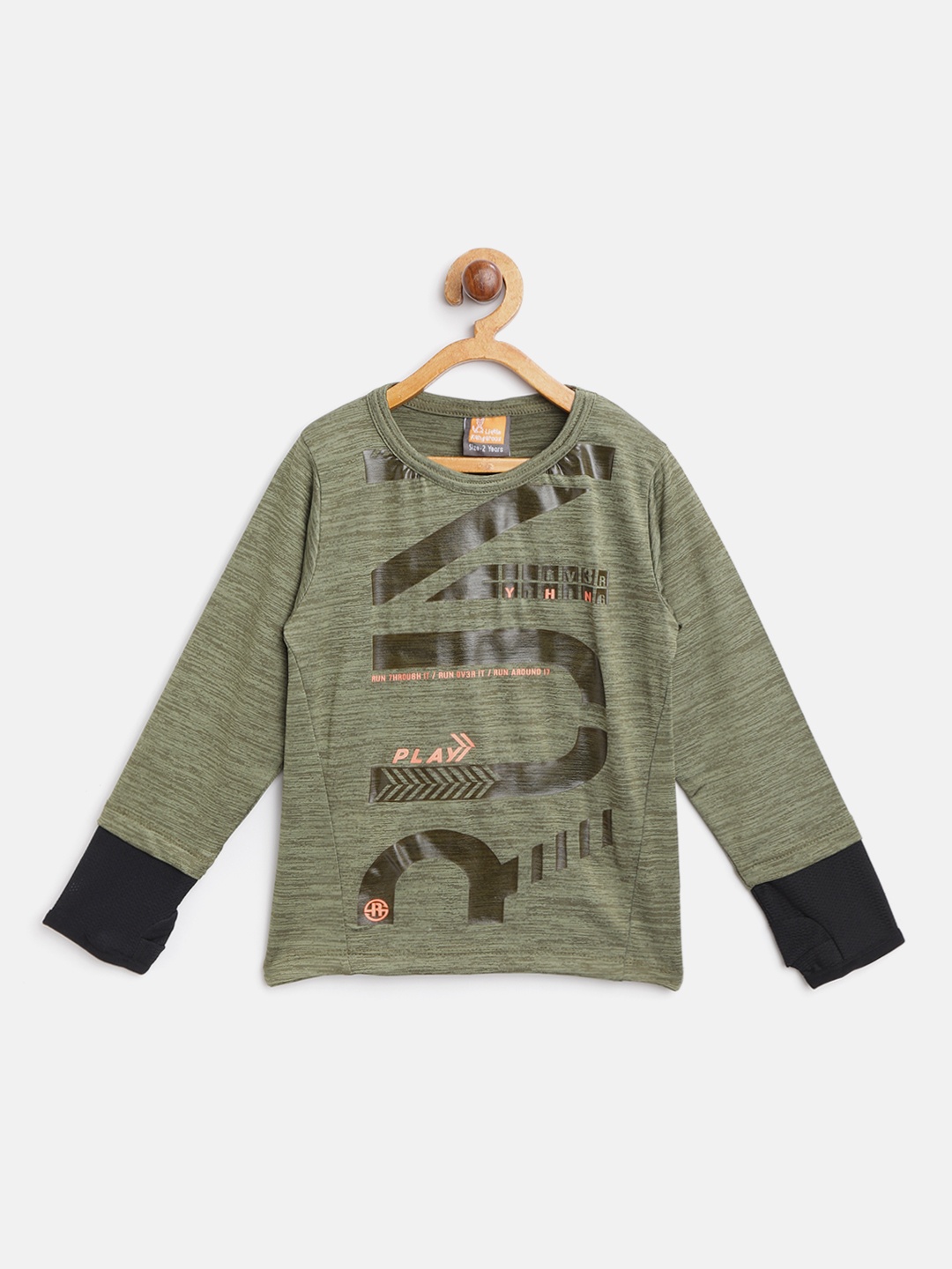 

Little Kangaroos Boys Olive Green Printed Round Neck T-shirt