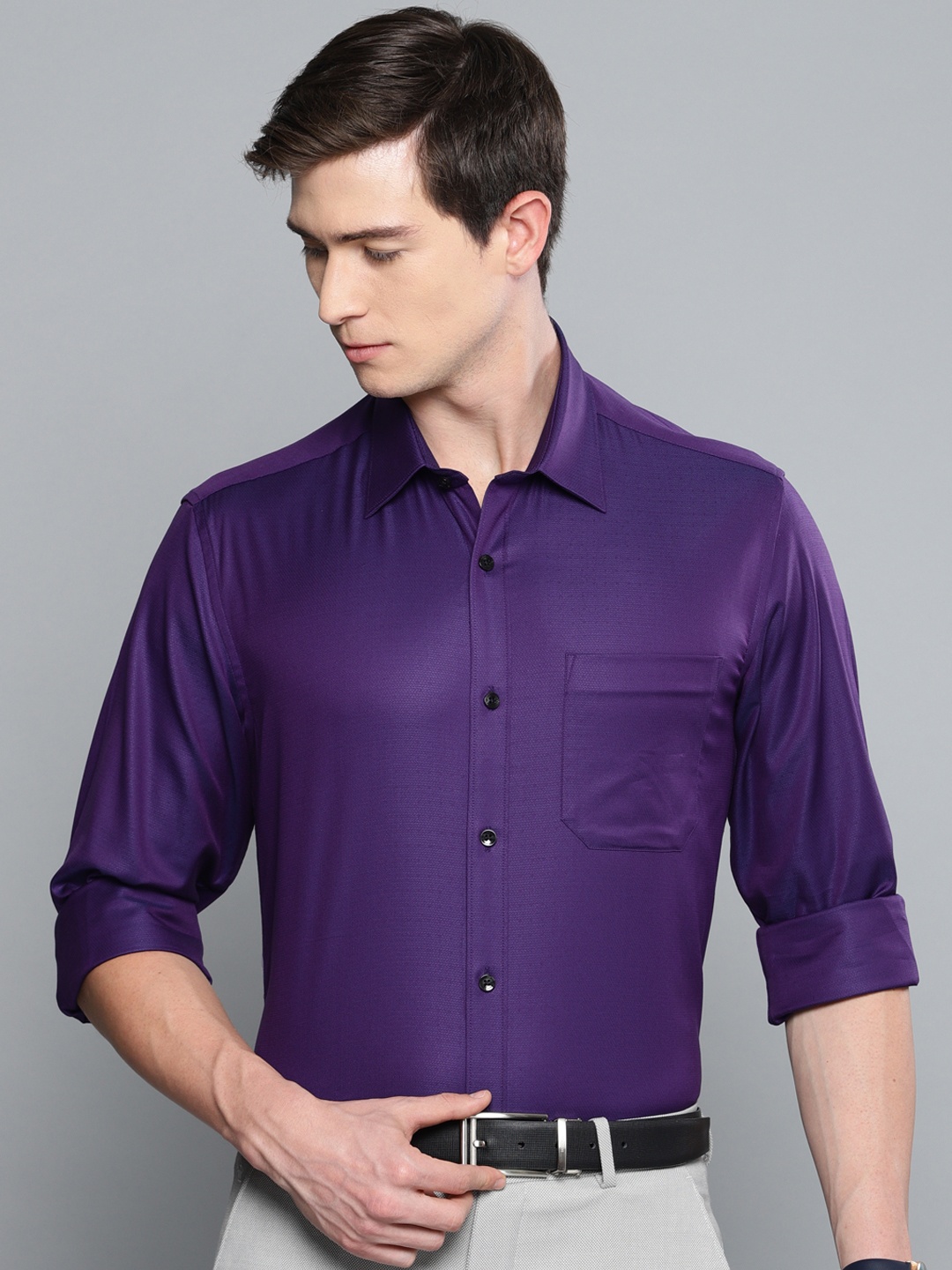 

Louis Philippe Men Purple Slim Fit Self Design Formal Shirt