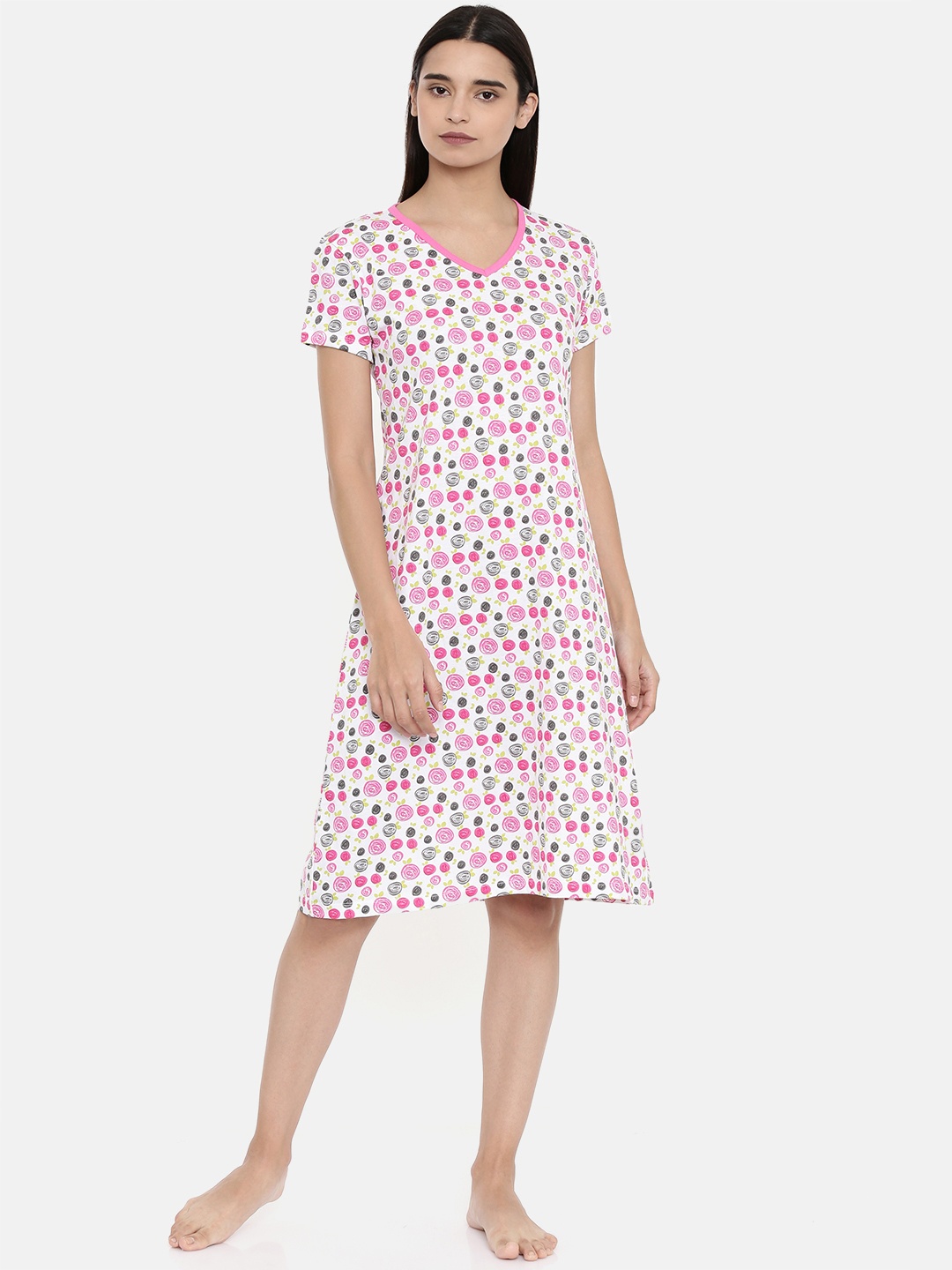 

zebu Pink & White Pure Cotton Printed Nightdress
