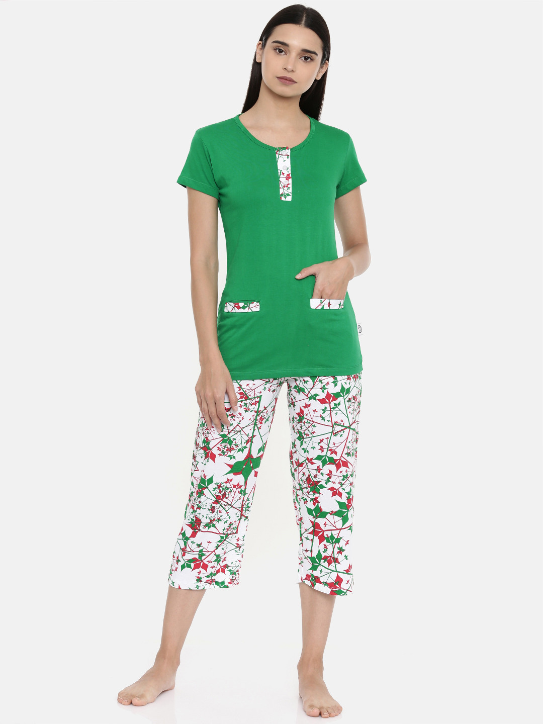 

zebu Women Green & White Night suit