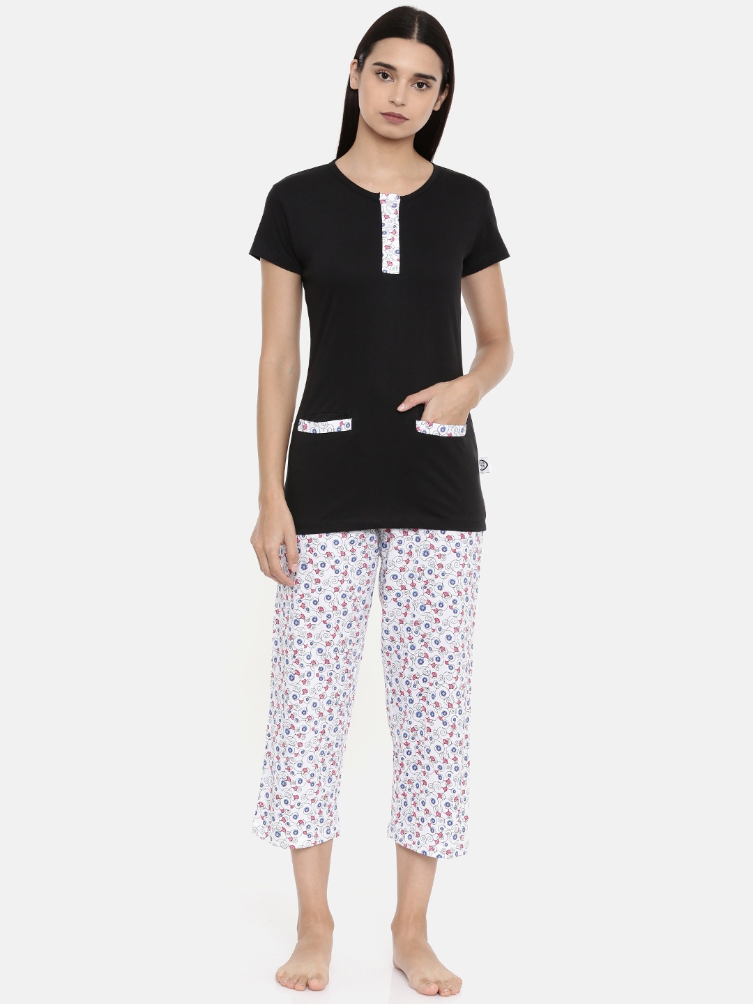 

zebu Women Black & White Night suit