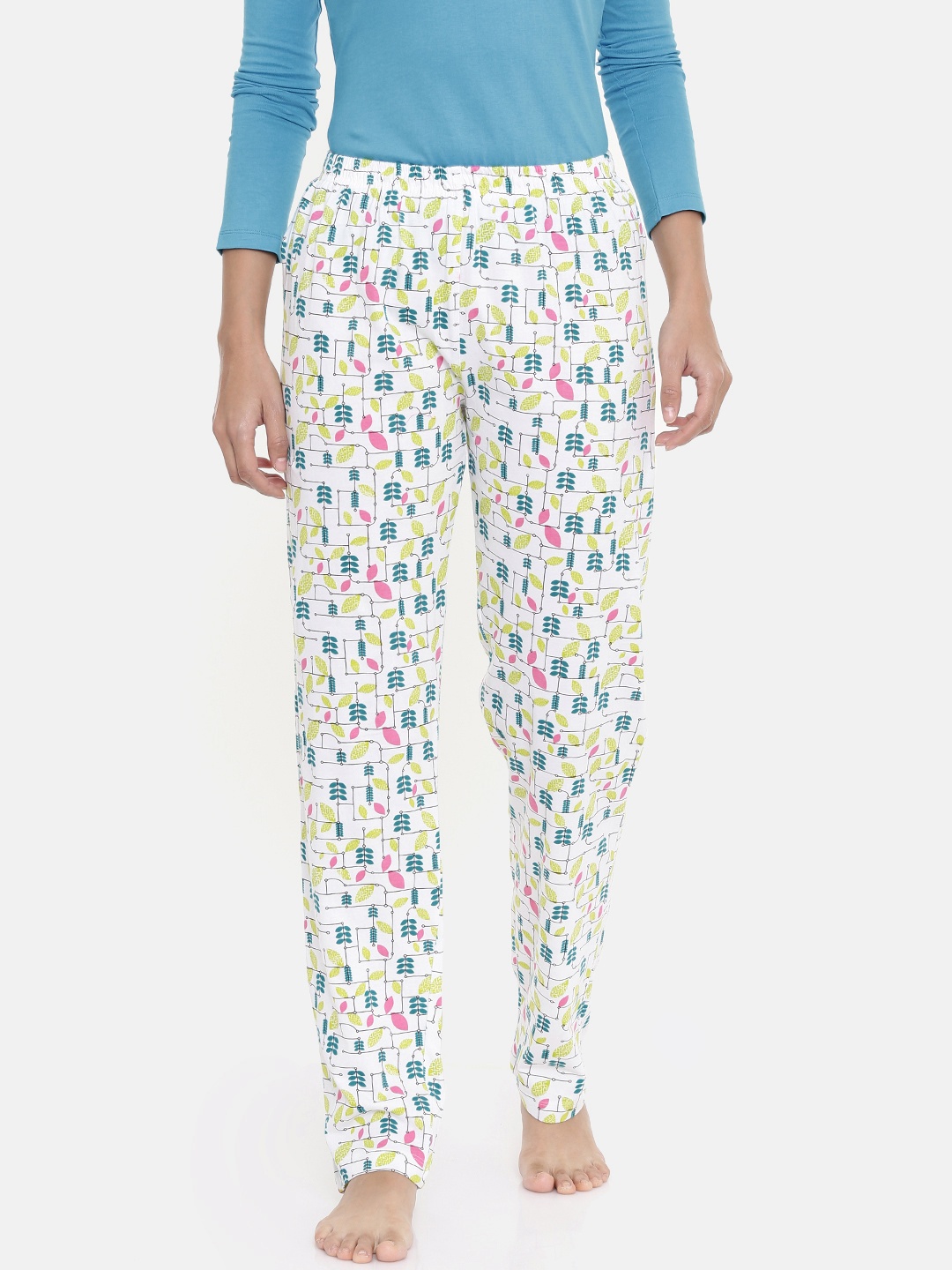 

zebu Women White & Green Printed Lounge Pants 299_1ZW_PPP_PRI_MEH_XL