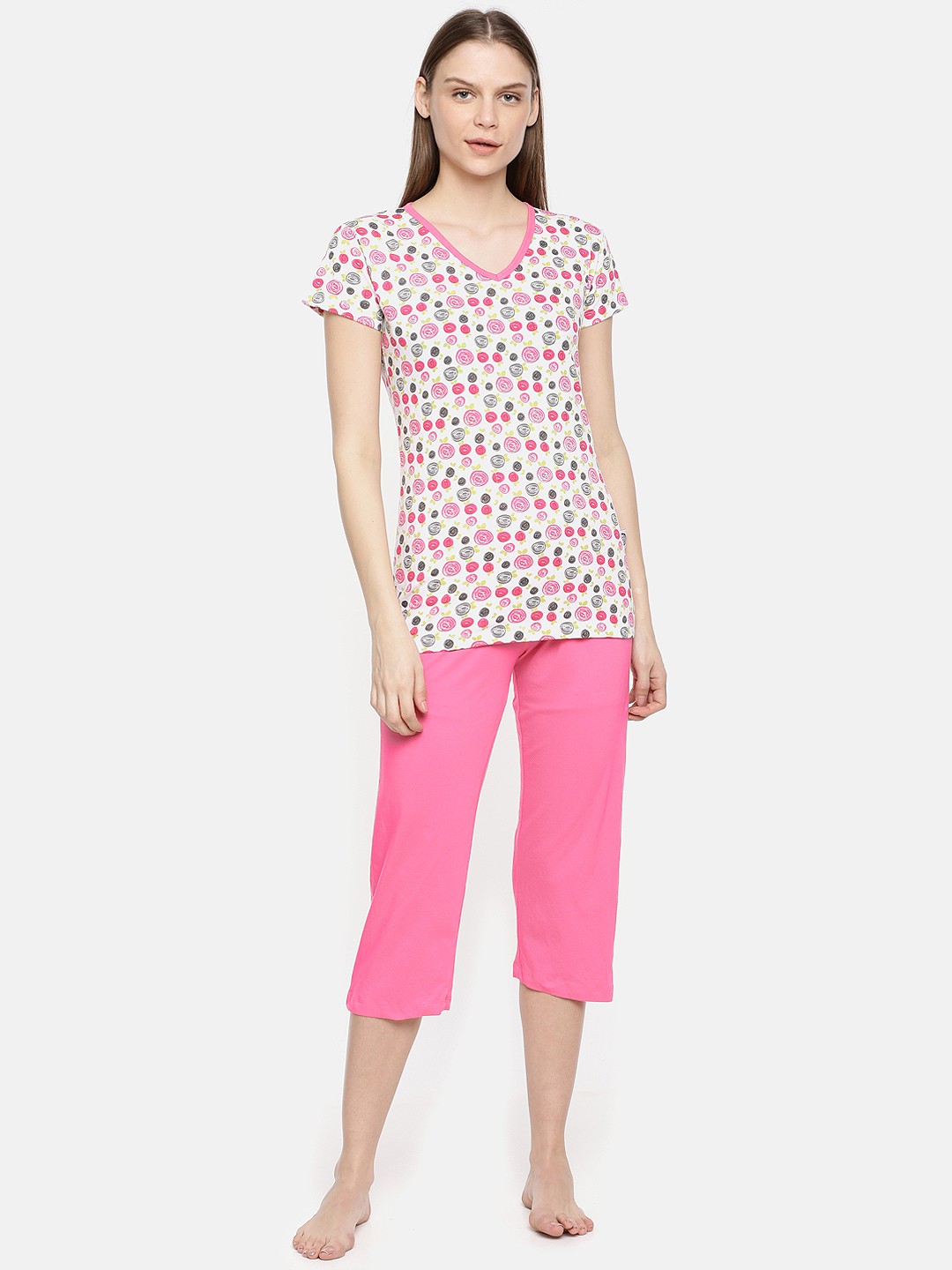 

zebu Women Pink & White Printed Night suit