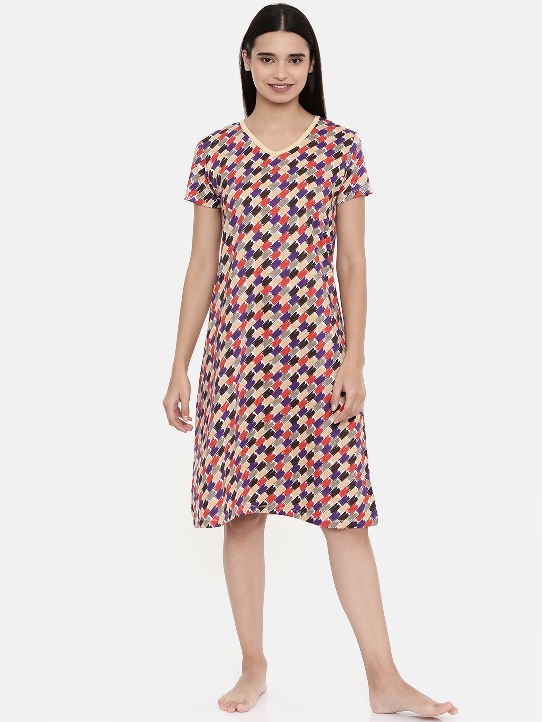 

zebu Beige & Red Pure Cotton Printed Nightdress