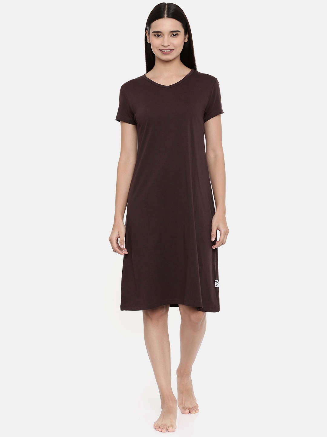 

zebu Women Brown Pure Cotton Solid Nightdress