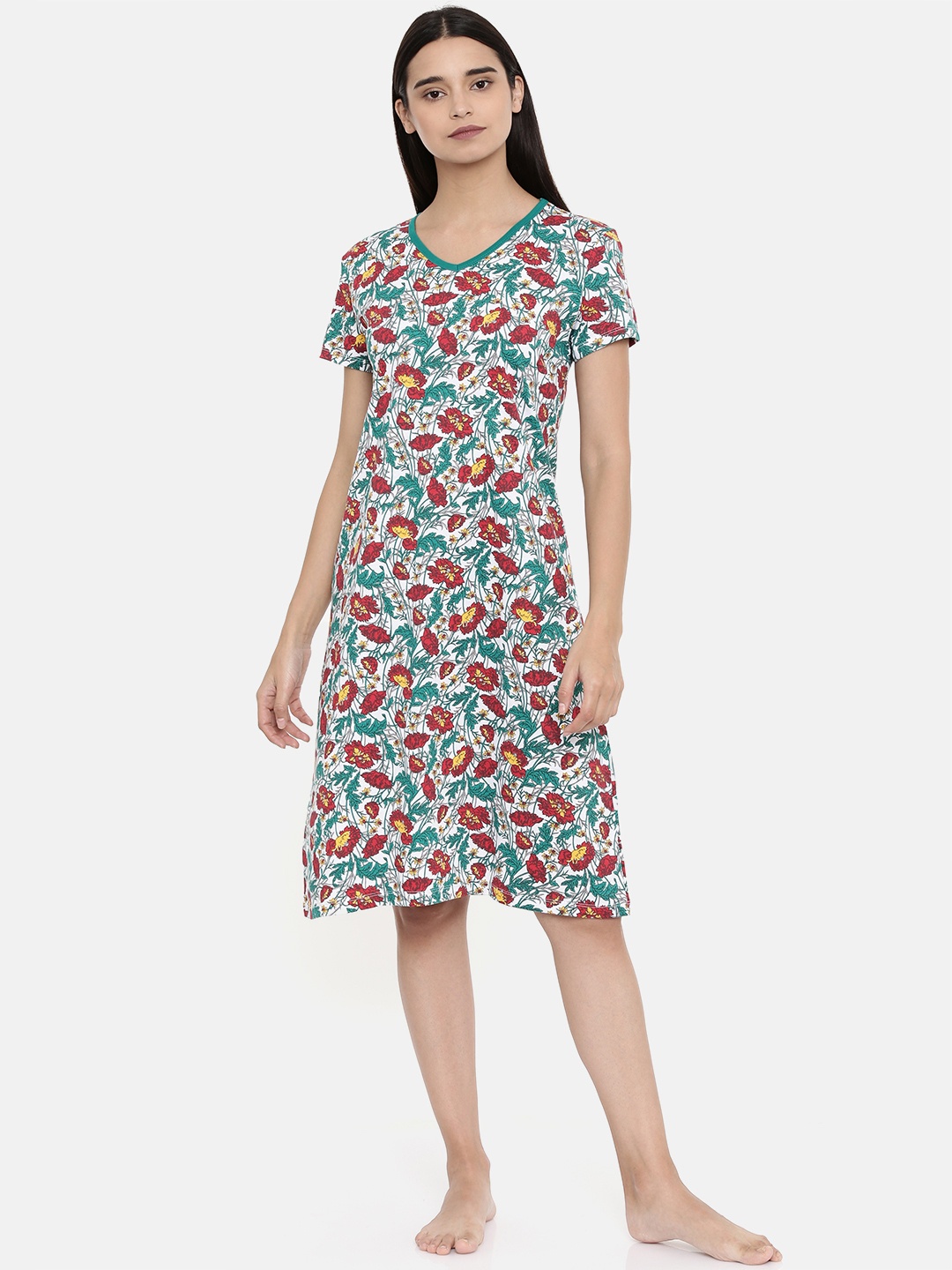 

zebu Green & White Printed Nightdress WLP_VN_PRT_RGN_XL