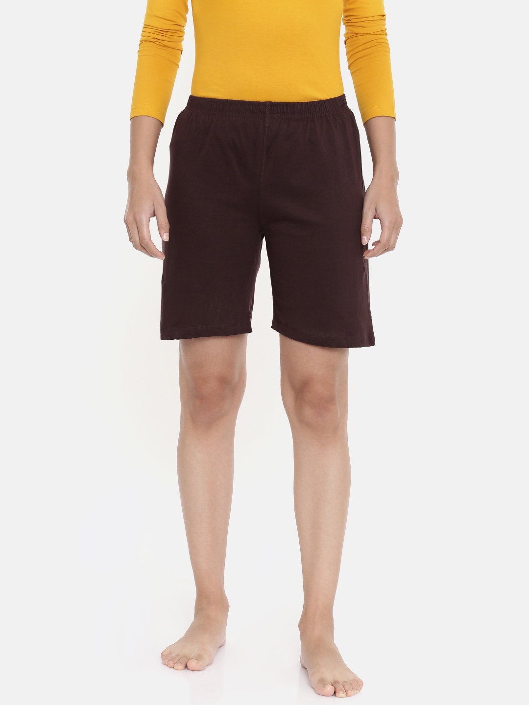 

zebu Women Green Solid Lounge Shorts, Brown