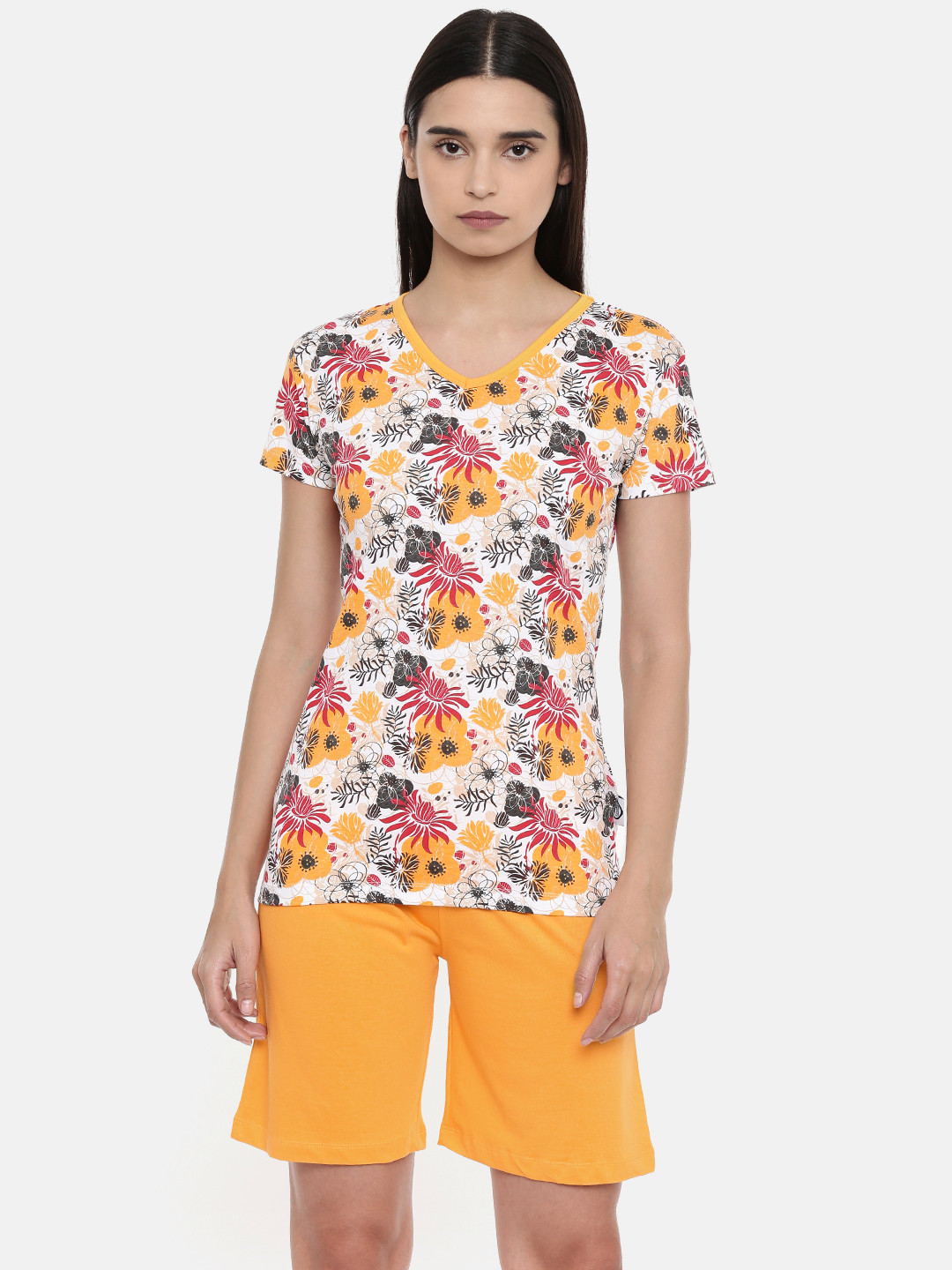 

zebu Women Yellow & White Printed Night suit