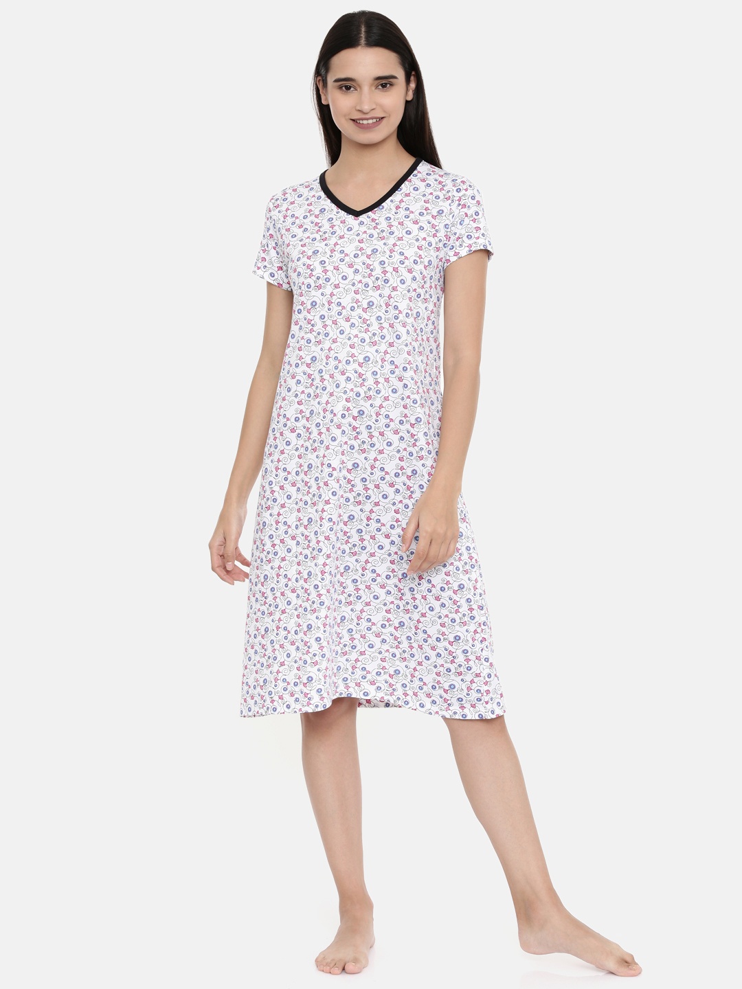 

zebu Black & White Pure Cotton Printed Nightdress