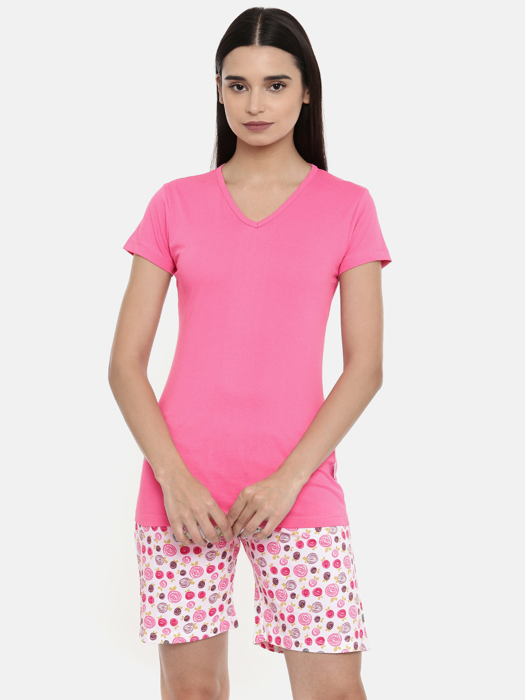 

zebu Women Pink & White Printed Night suit