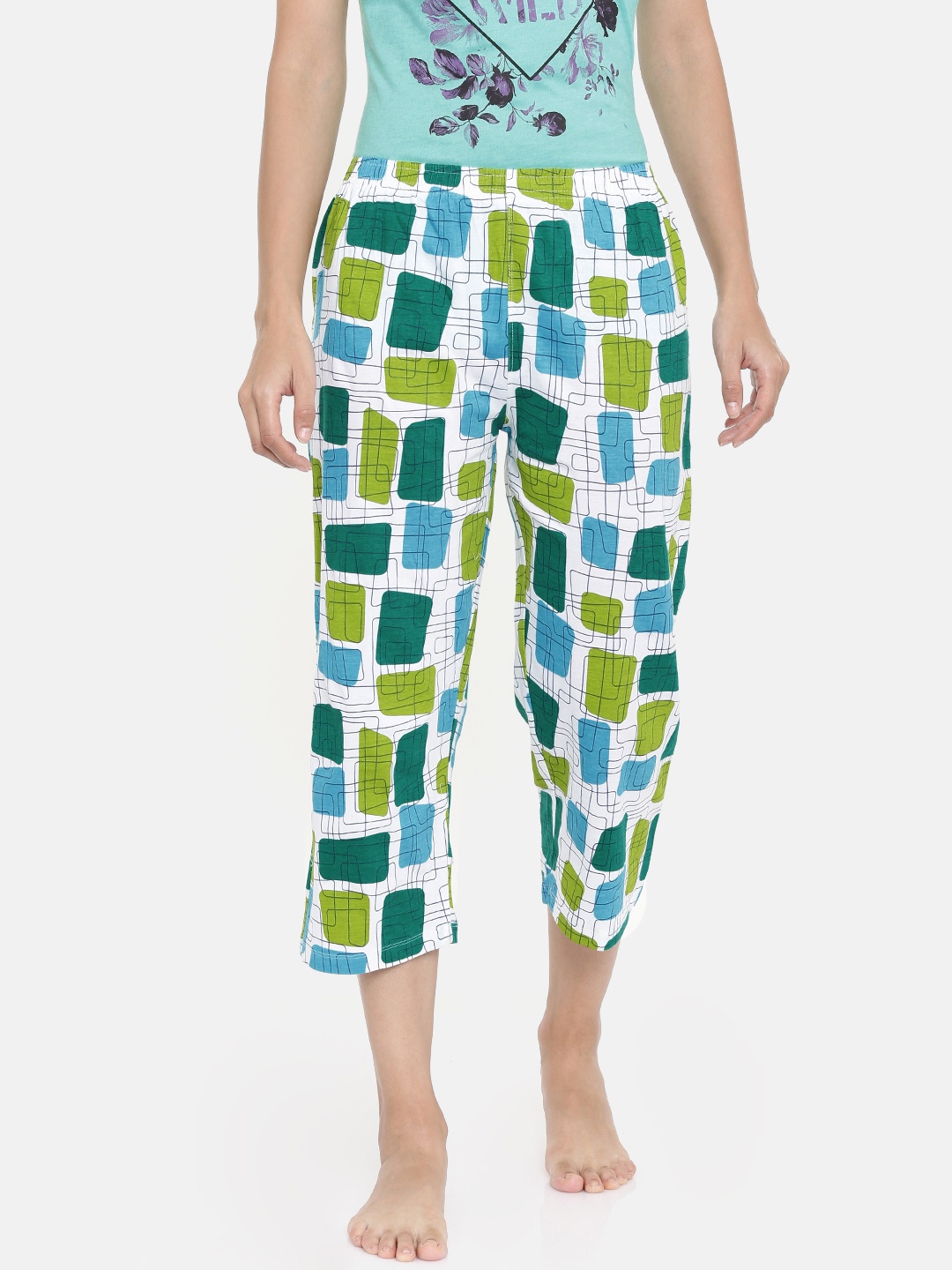 

zebu Women Blue & White Printed Regular Fit Lounge pants