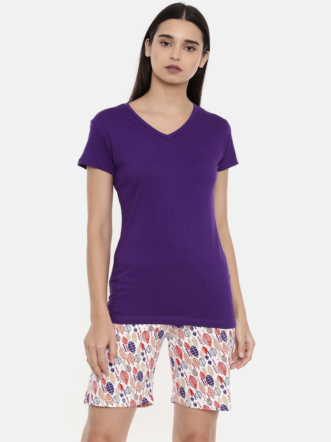 

zebu Women Purple Solid Night suit