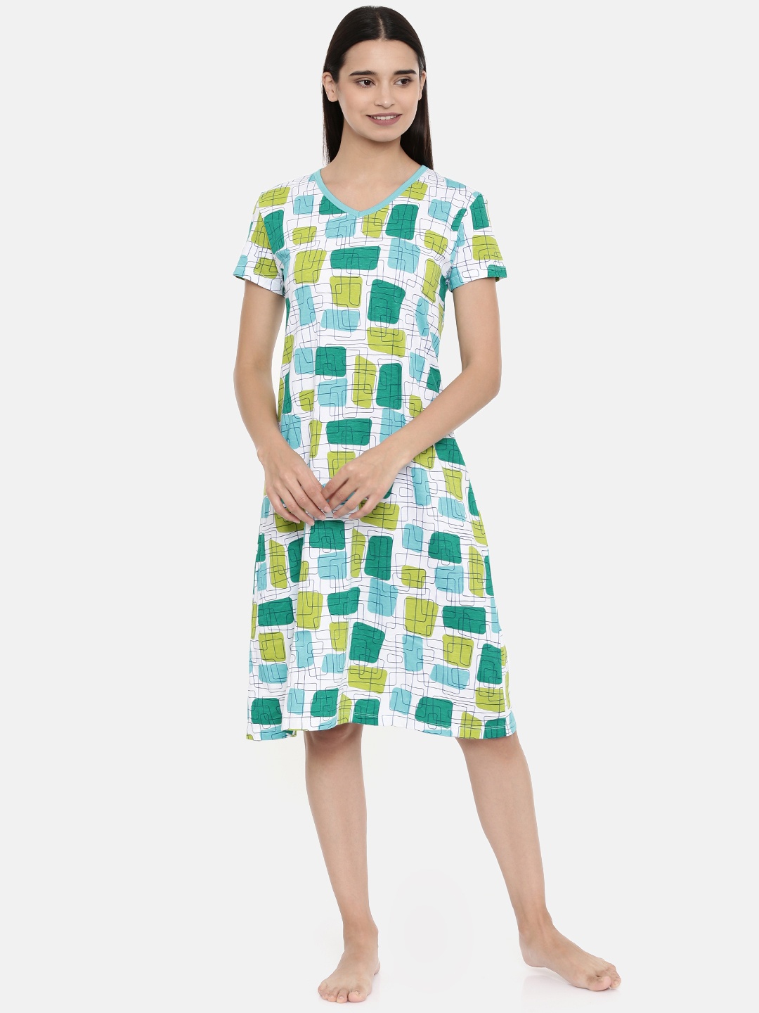 

zebu Blue & White Printed Nightdress WLP_VN_PRT_SBL_XL