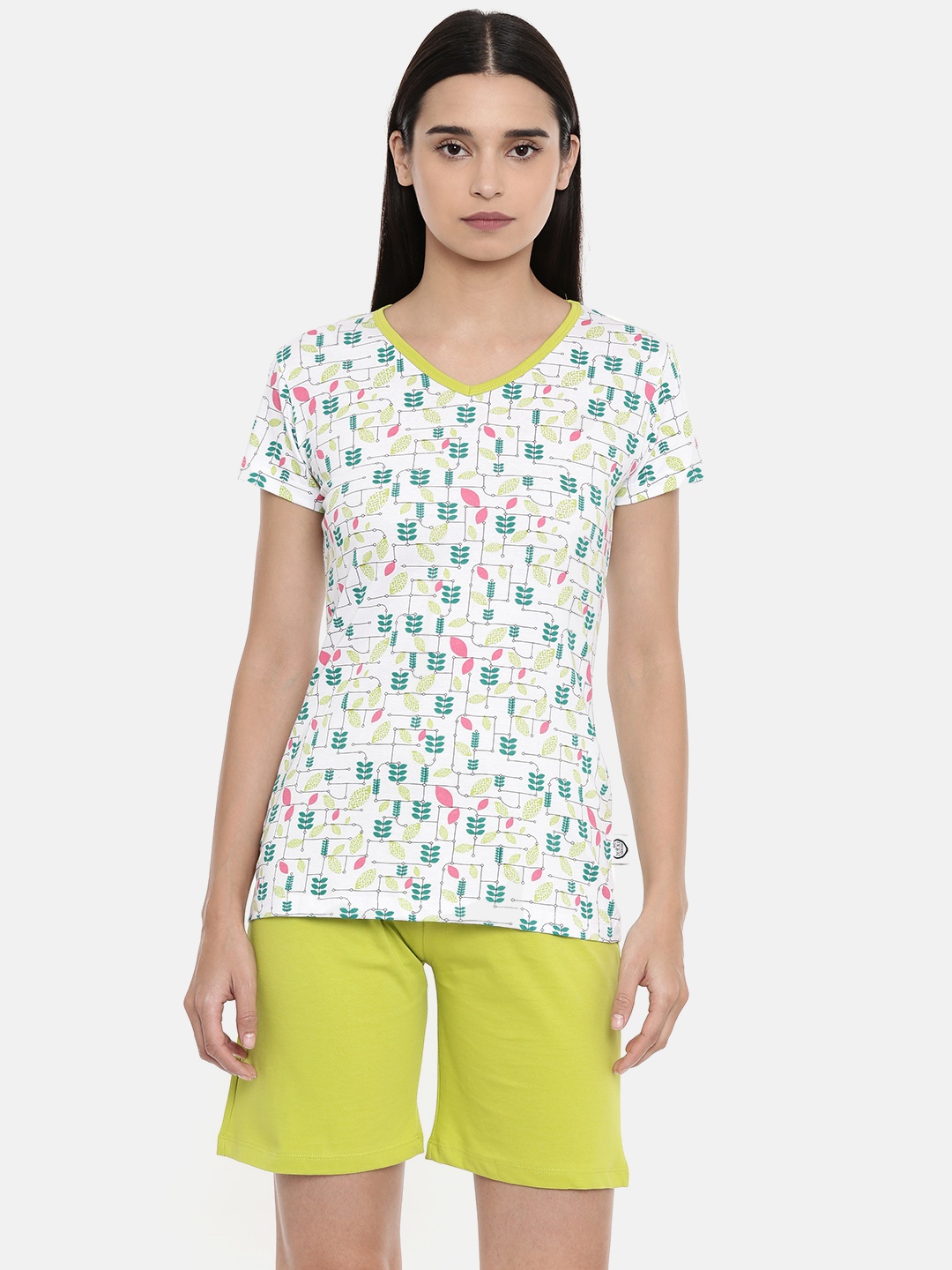 

zebu Women Lime Green & White Printed Night suit