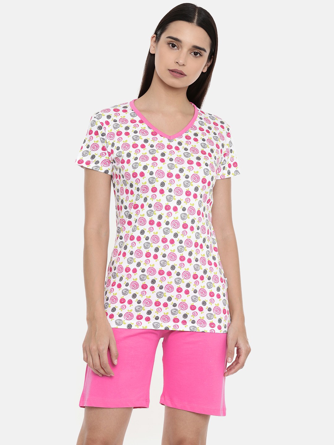 

zebu Women White & Pink Printed Night suit