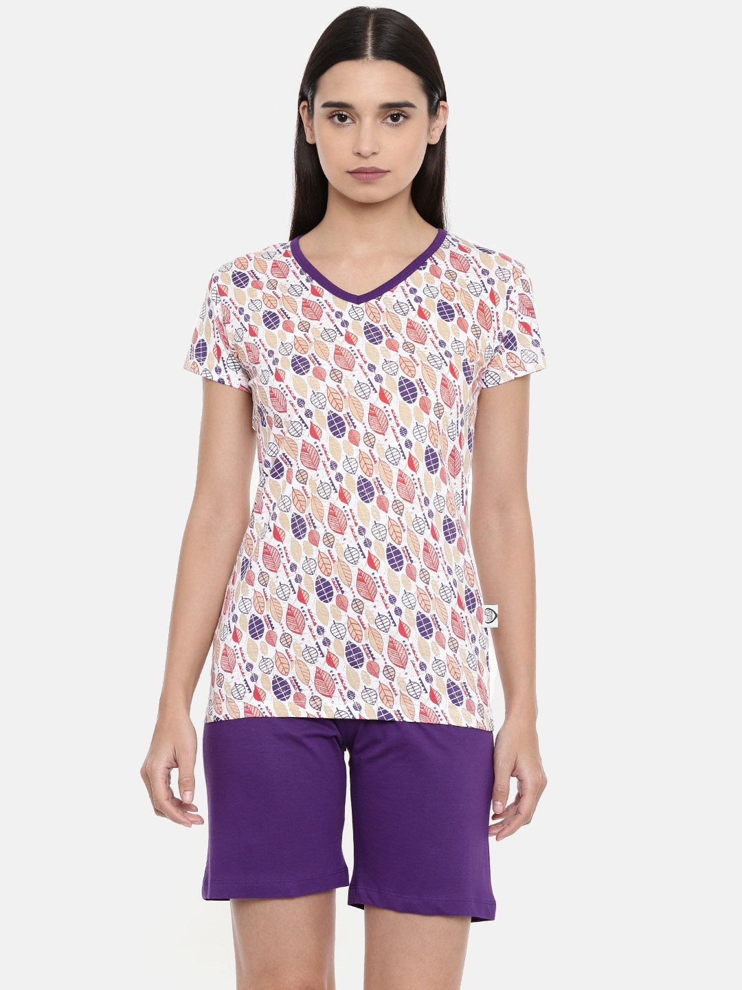 

zebu Women Purple & White Printed Night suit