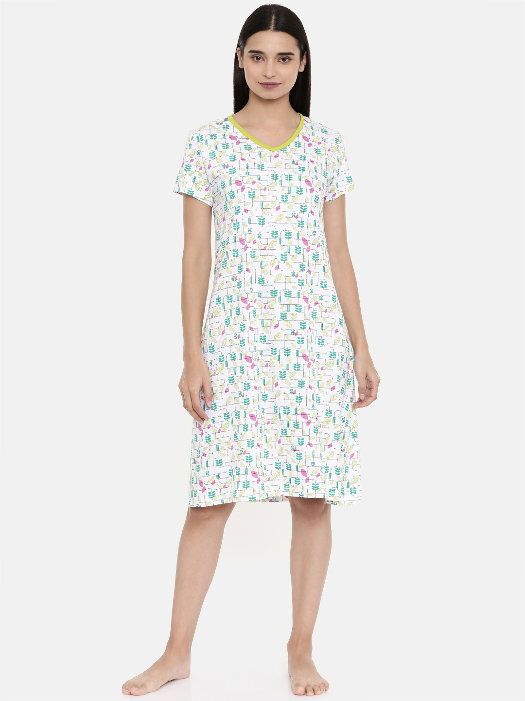 

zebu Green & White Pure Cotton Printed Nightdress