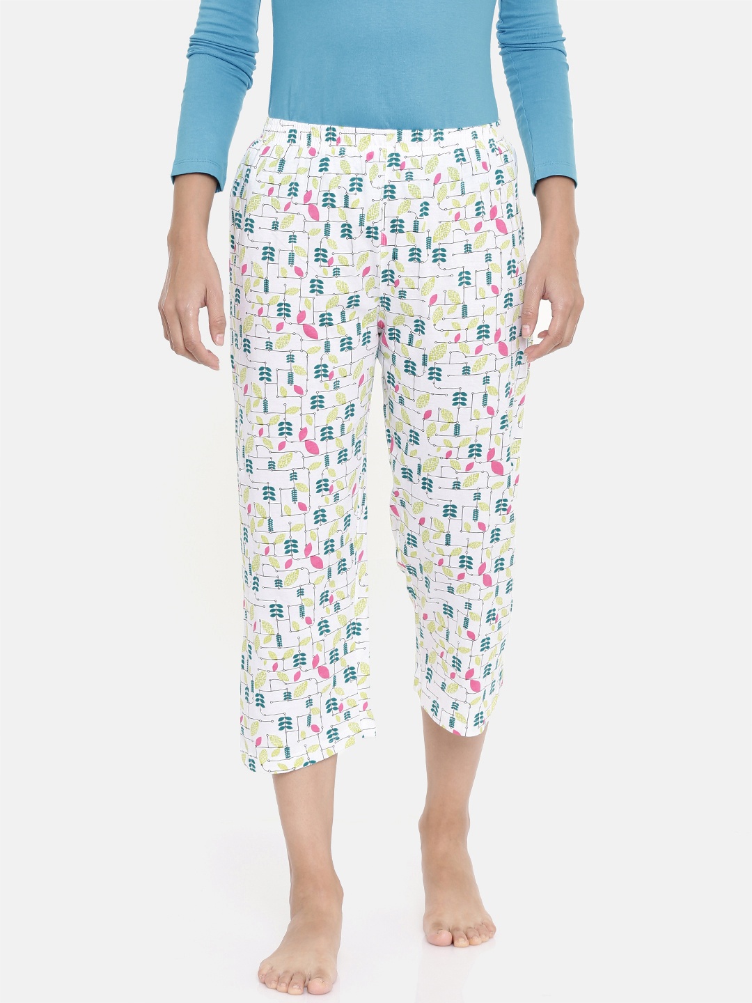 

zebu Women White & Green Printed Regular Fit Lounge pants