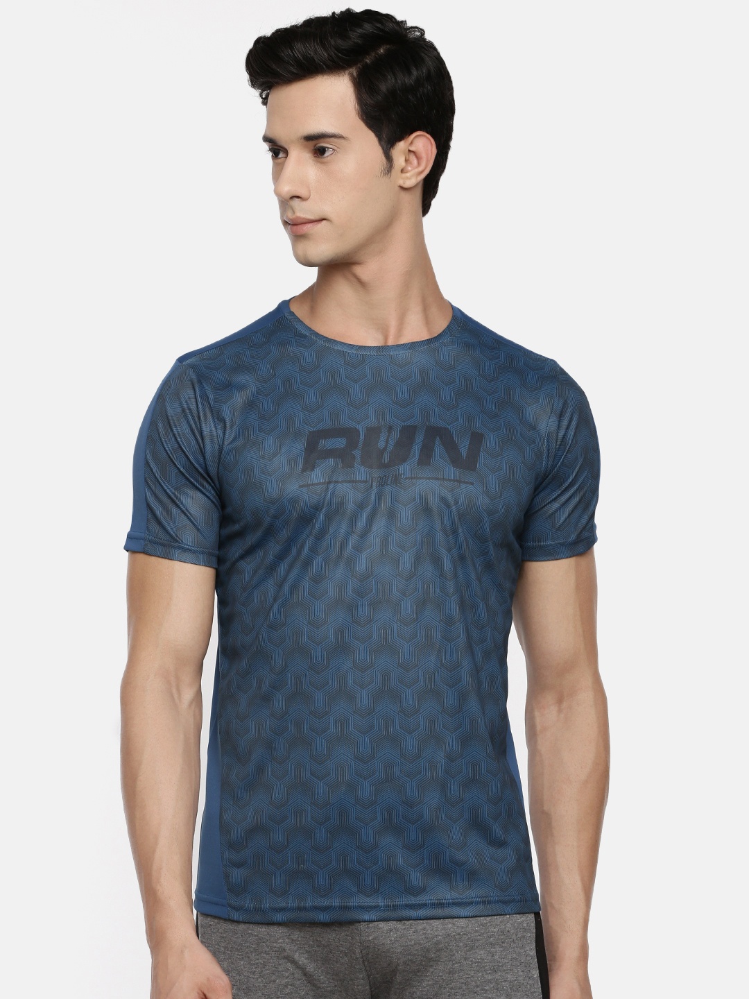 

Proline Active Men Teal Blue & Charcoal Printed Round Neck T-shirt
