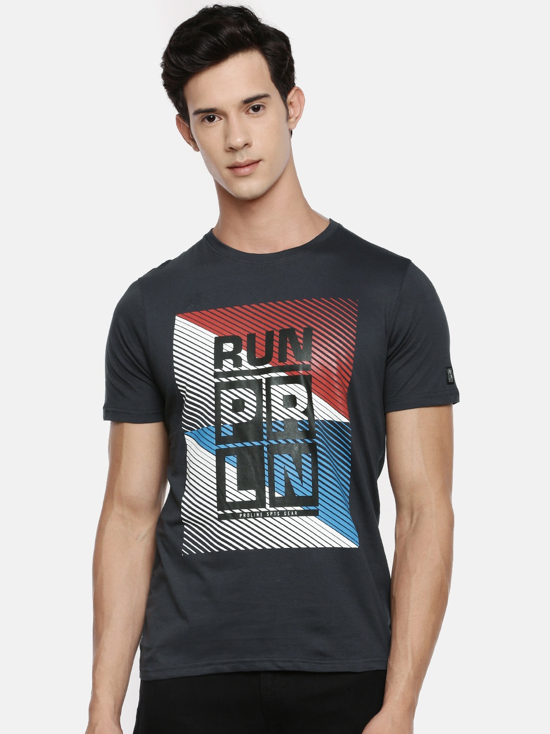 

Proline Active Men Charcoal Grey Printed Round Neck Pure Cotton T-shirt