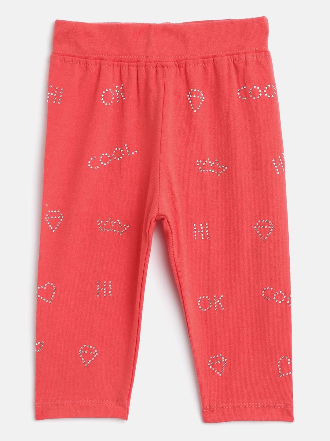 

Little Kangaroos Girls Coral Orange Embellished Ankle-Length Leggings