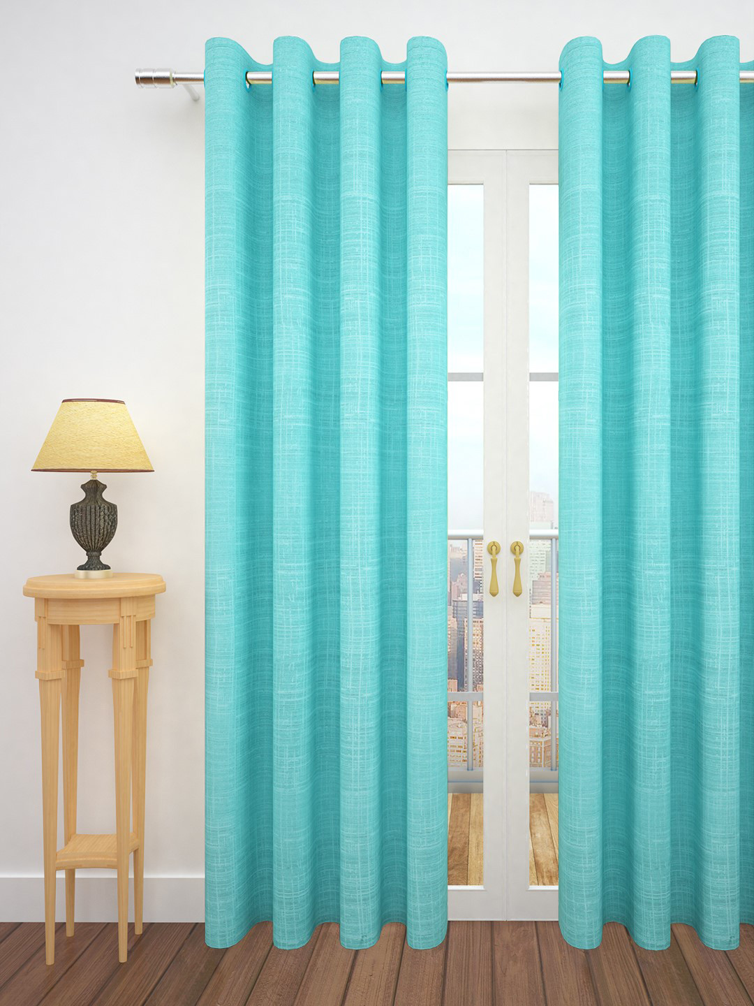 

Story@home Turquoise Blue Jacquard Textured Single Door Curtain
