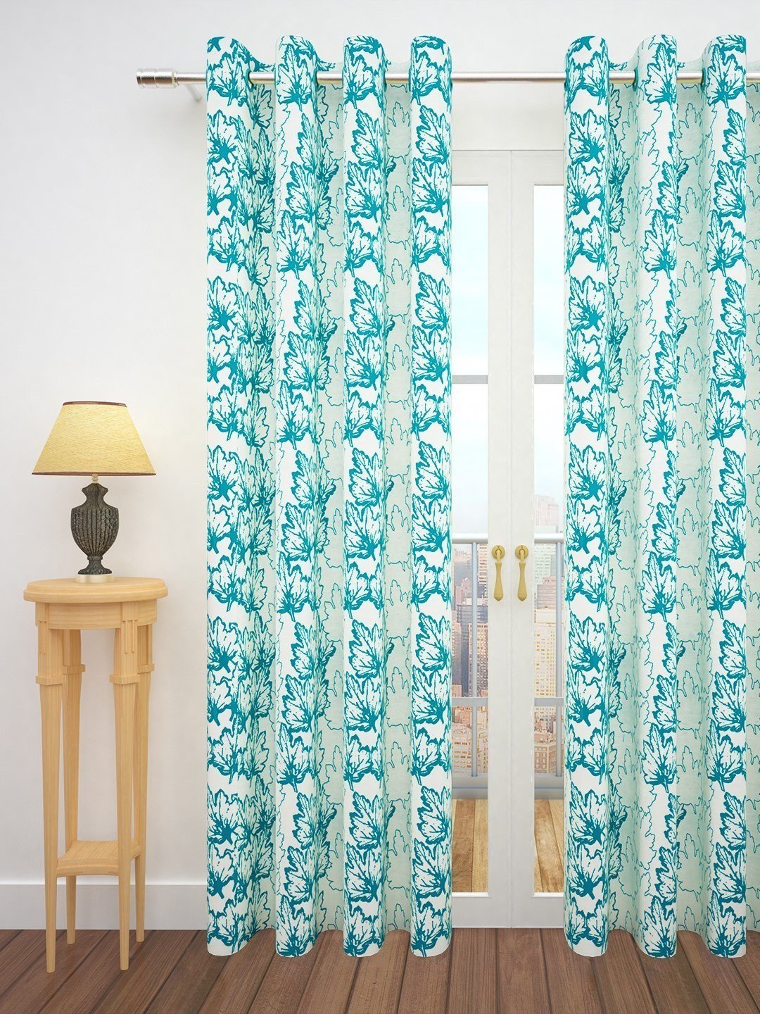 

Story@home Turquoise Blue & Off-White 300GSM Semi Blackout Jacquard Eyelet Ringtop Single Door Curtains
