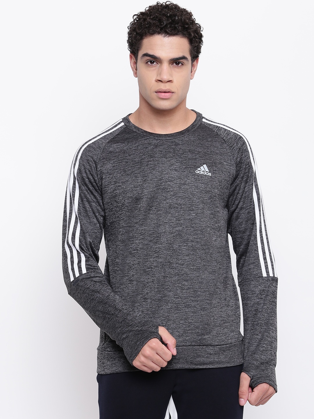 

ADIDAS Men Charcoal Grey Own The Run Crew Self-Design Running Sweatshirt