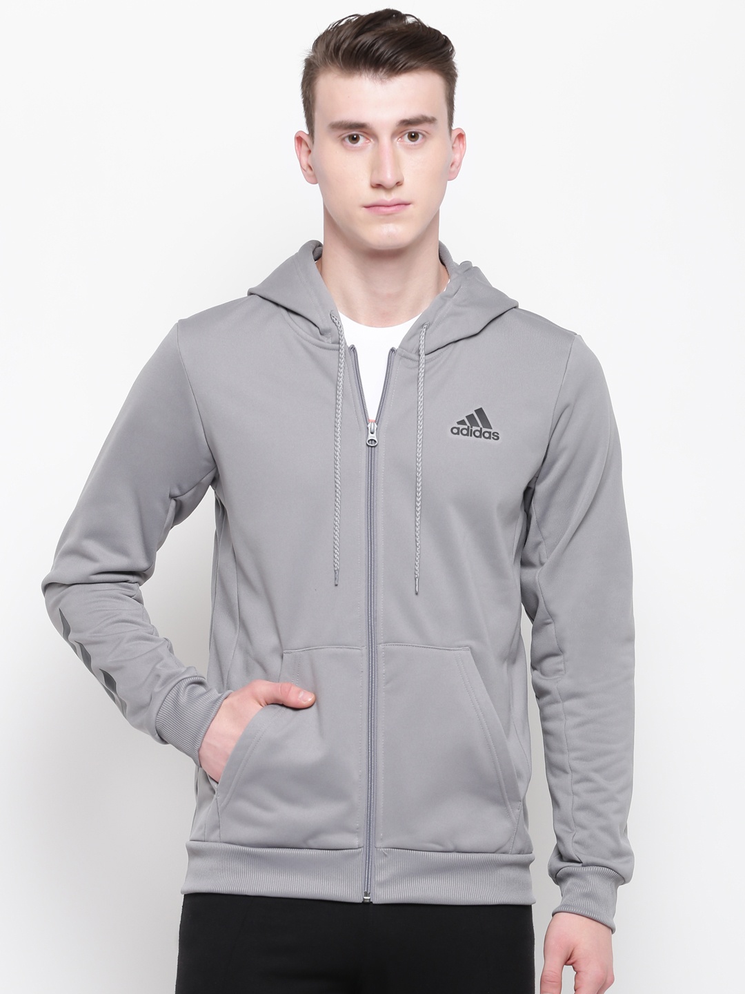 

ADIDAS Men Grey Basketball SPT Full-Zip Hooded Sustainable Sweatshirt