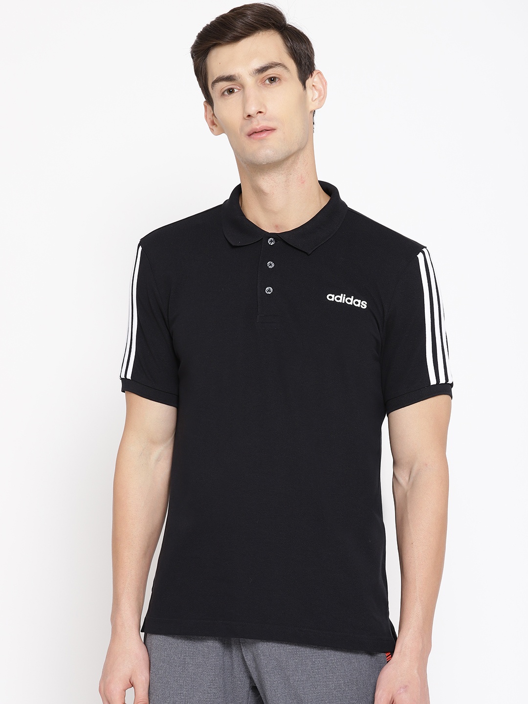 

ADIDAS Men Black Solid 3S Polo Collar T-shirt