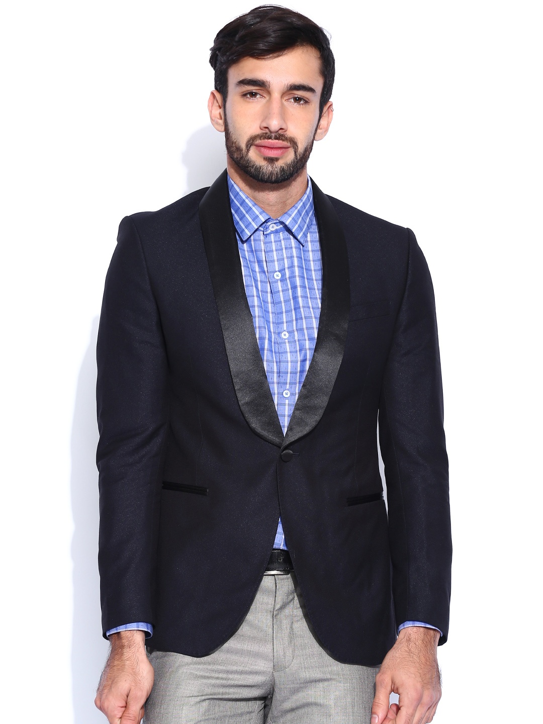 

Peter England Elite Navy Slim Fit Single-Breasted Party Blazer, Navy blue
