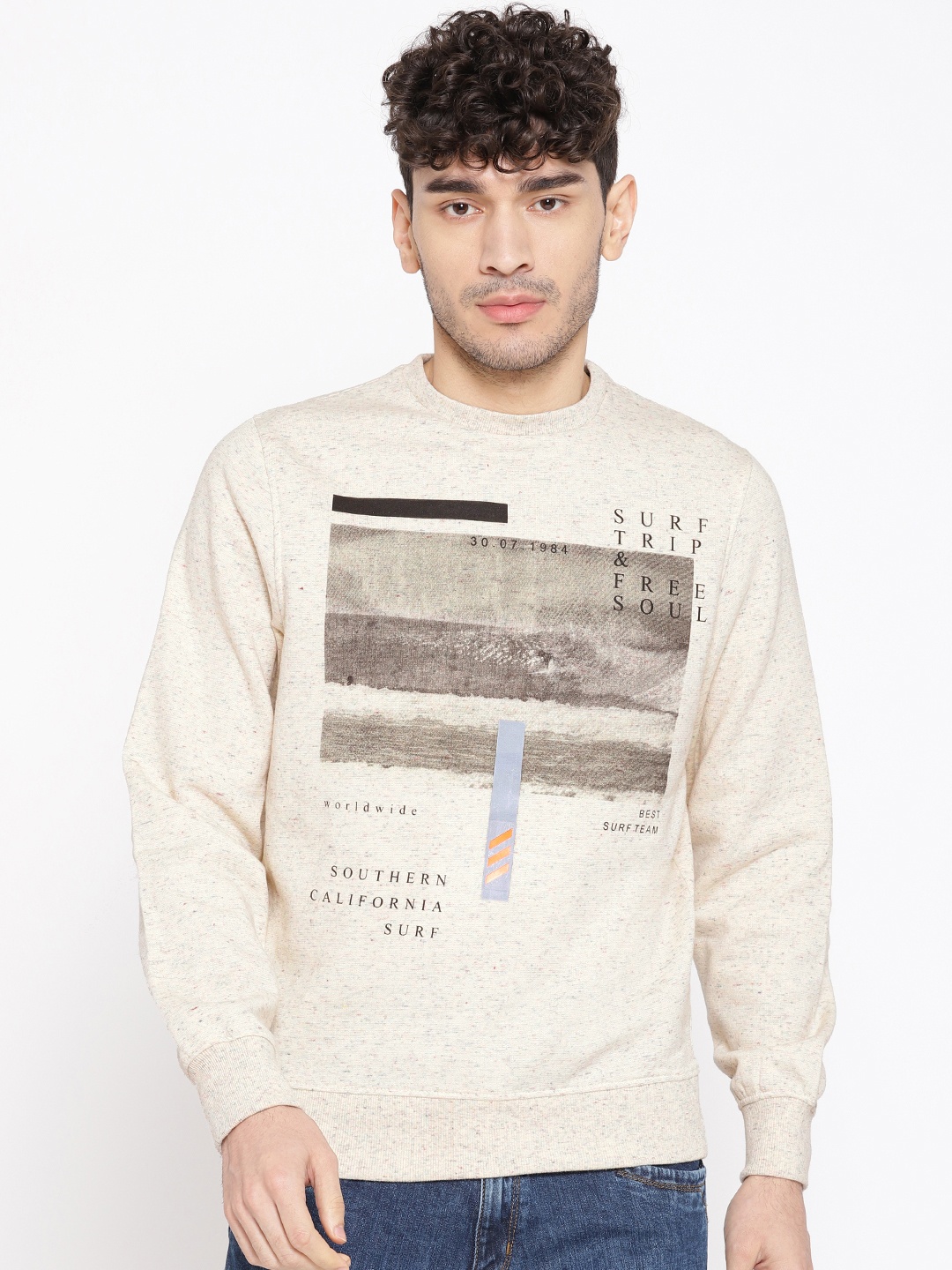 

Monte Carlo Men Cream-Coloured & Grey Printed Sweatshirt