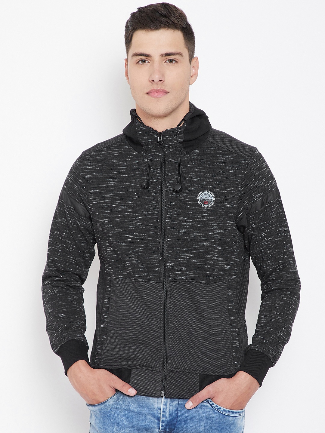 

Monte Carlo Men Black Self Design Hooded Sweatshirt