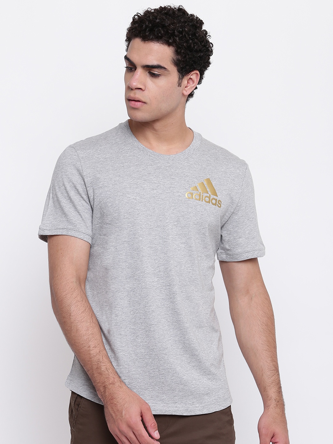 

ADIDAS Men Grey Melange Sport ID CT Solid Round Neck T-shirt
