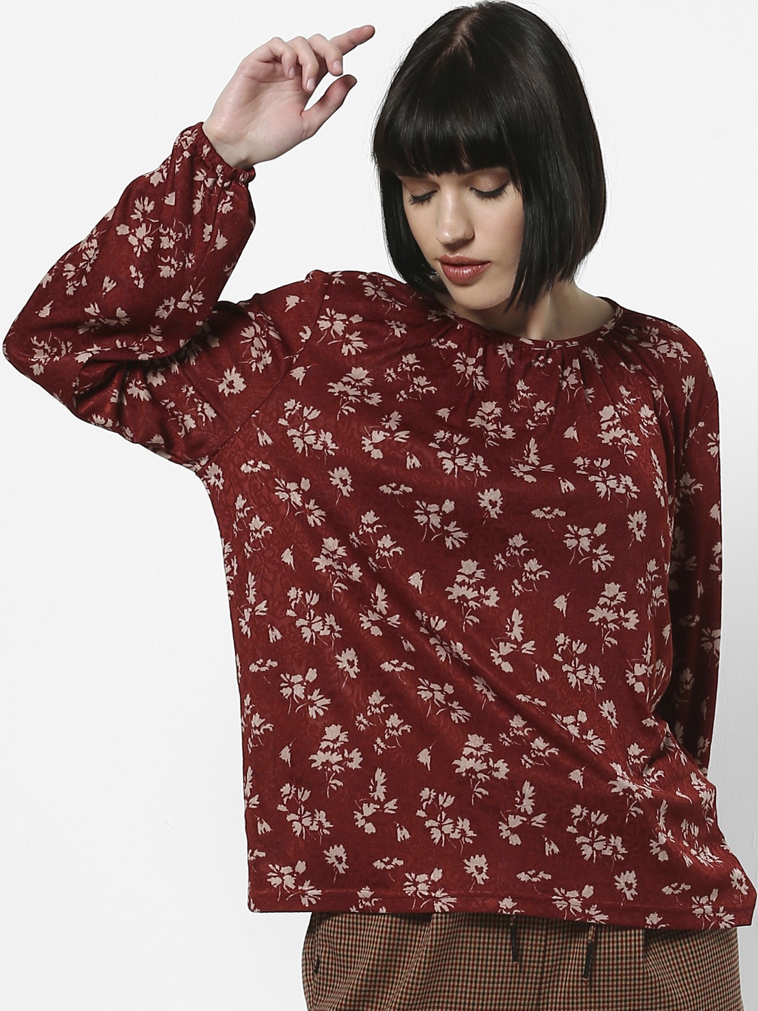 

ONLY Women Maroon Printed Regular Top