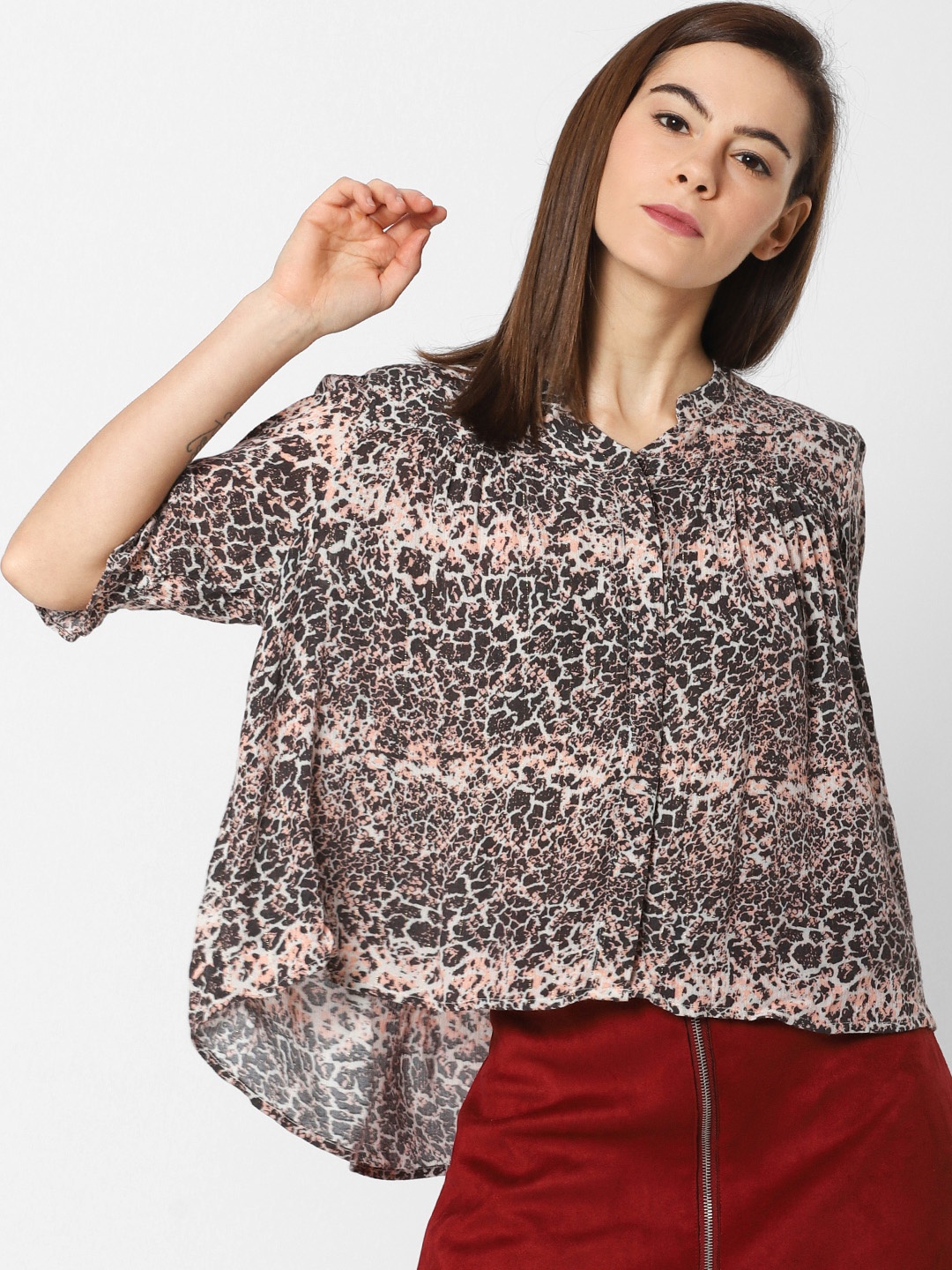 

ONLY Women White & Black Printed Boxy Top