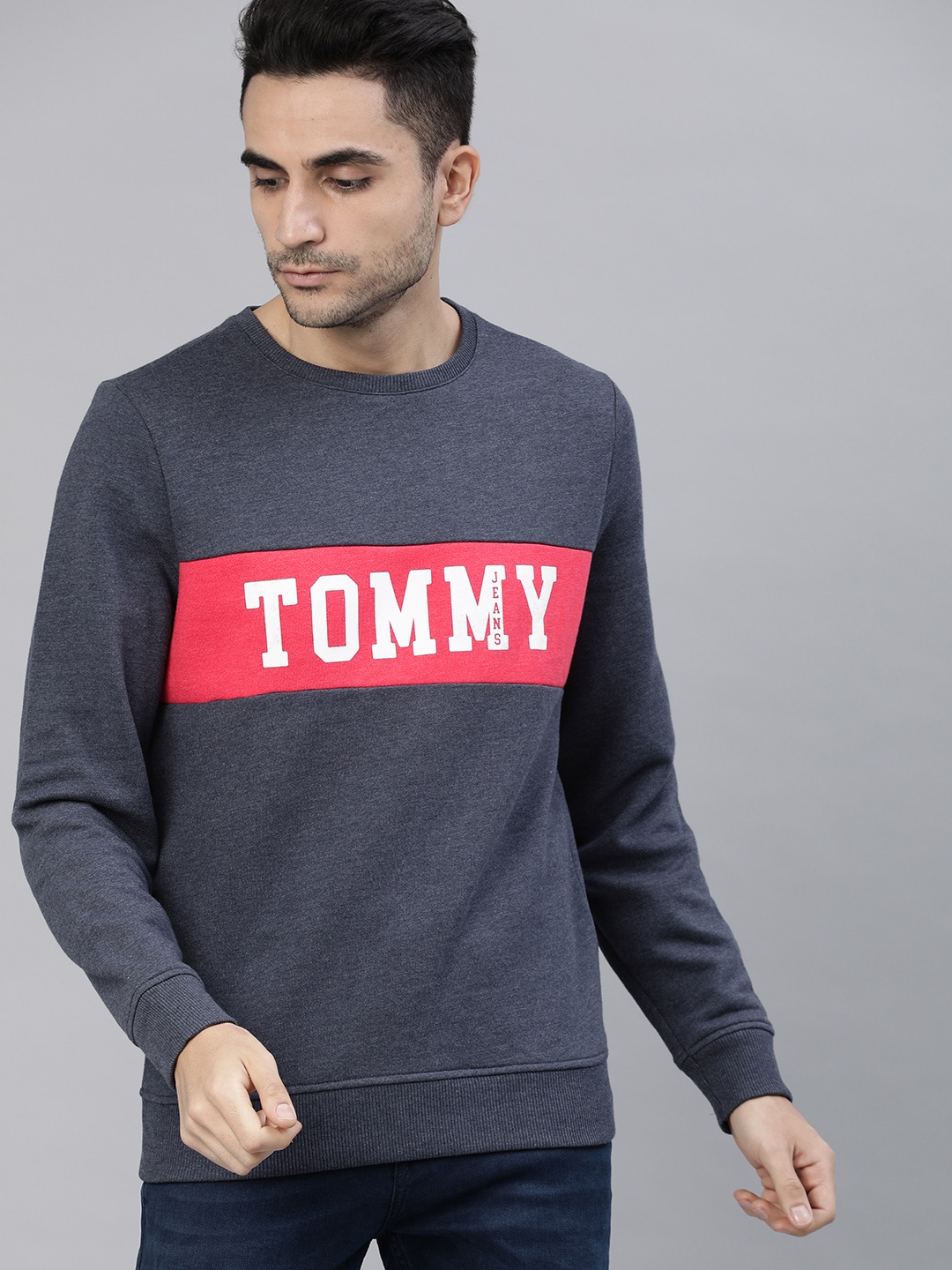 

Tommy Hilfiger Men Navy Blue Printed Pullover Sweatshirt