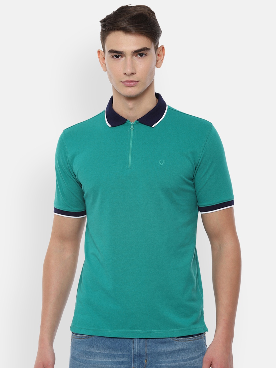 

Allen Solly Men Teal Blue Solid Polo Collar T-shirt