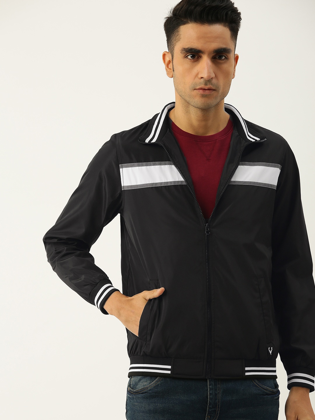 

Allen Solly Sport Wimbledon Men Black Solid Bomber Jacket