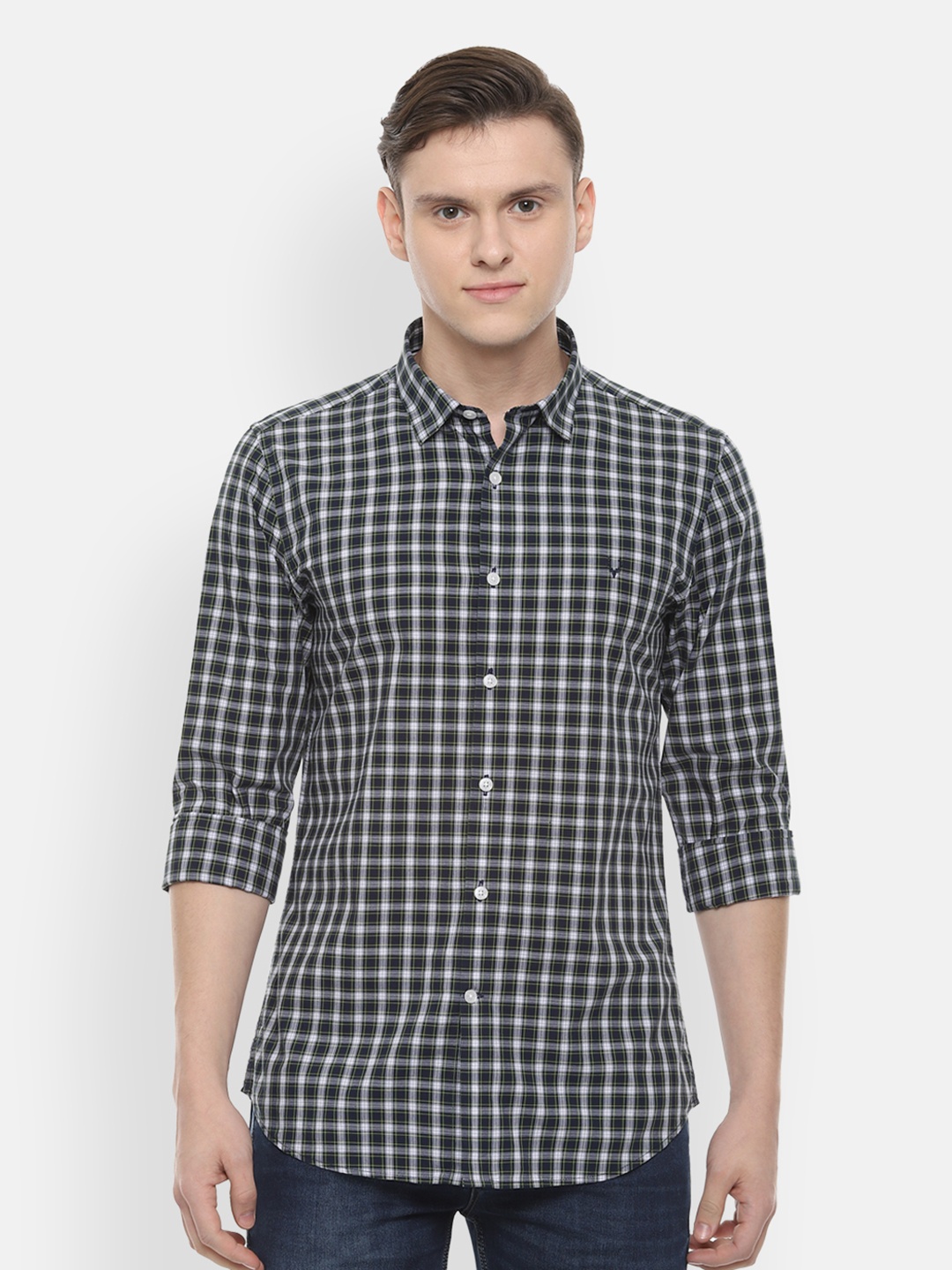 

Allen Solly Sport Men Green & Blue Slim Fit Checked Casual Shirt