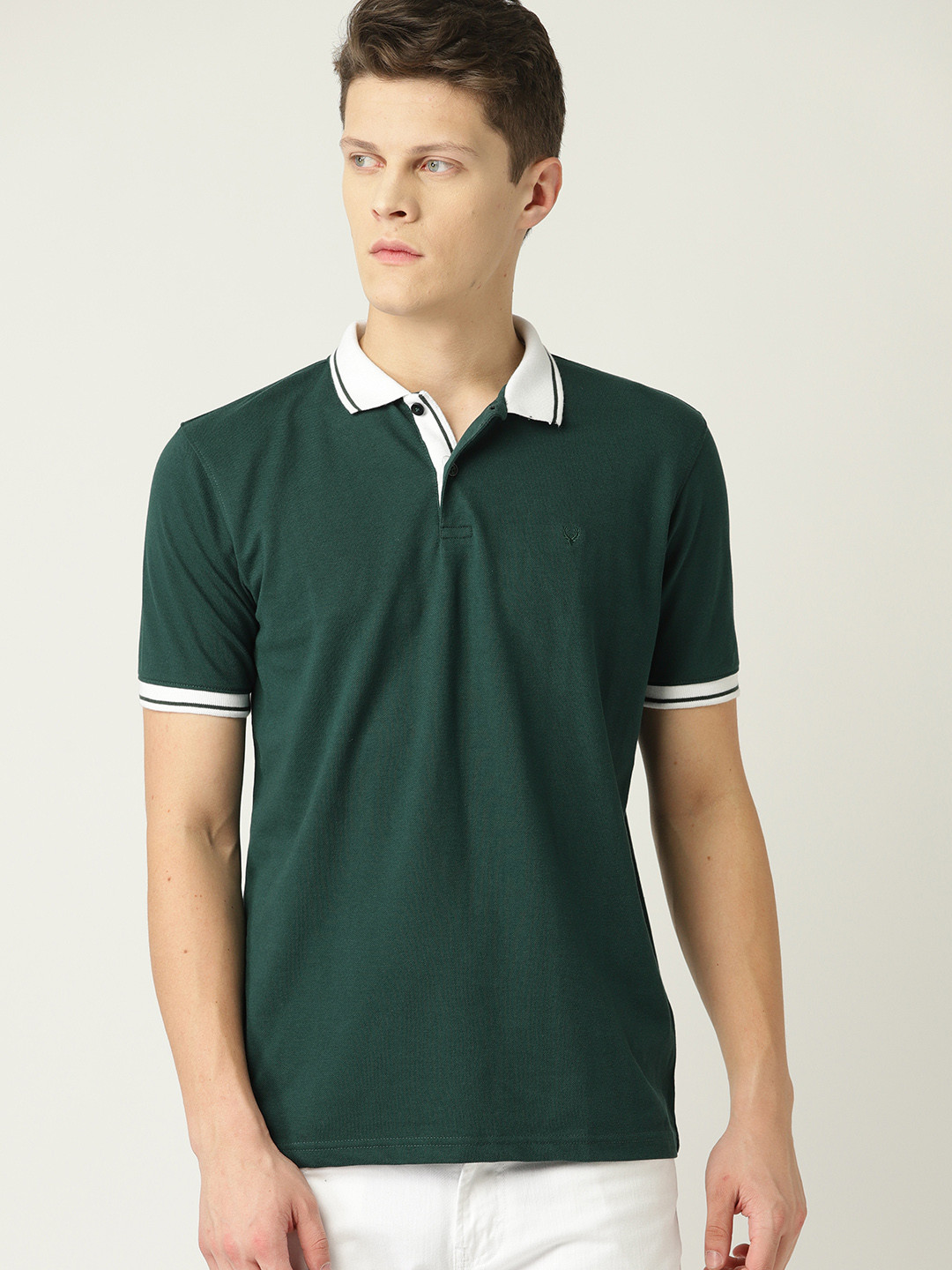 

Allen Solly Men Green Solid Polo Collar T-shirt