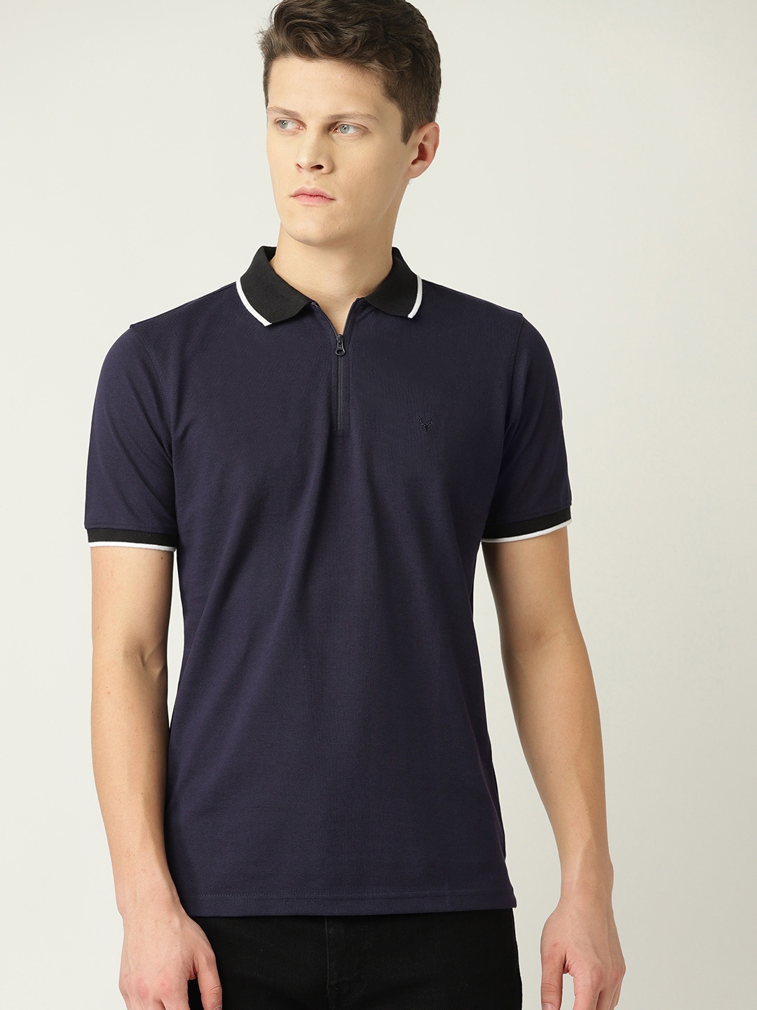 

Allen Solly Men Navy Blue Solid Polo Collar T-shirt